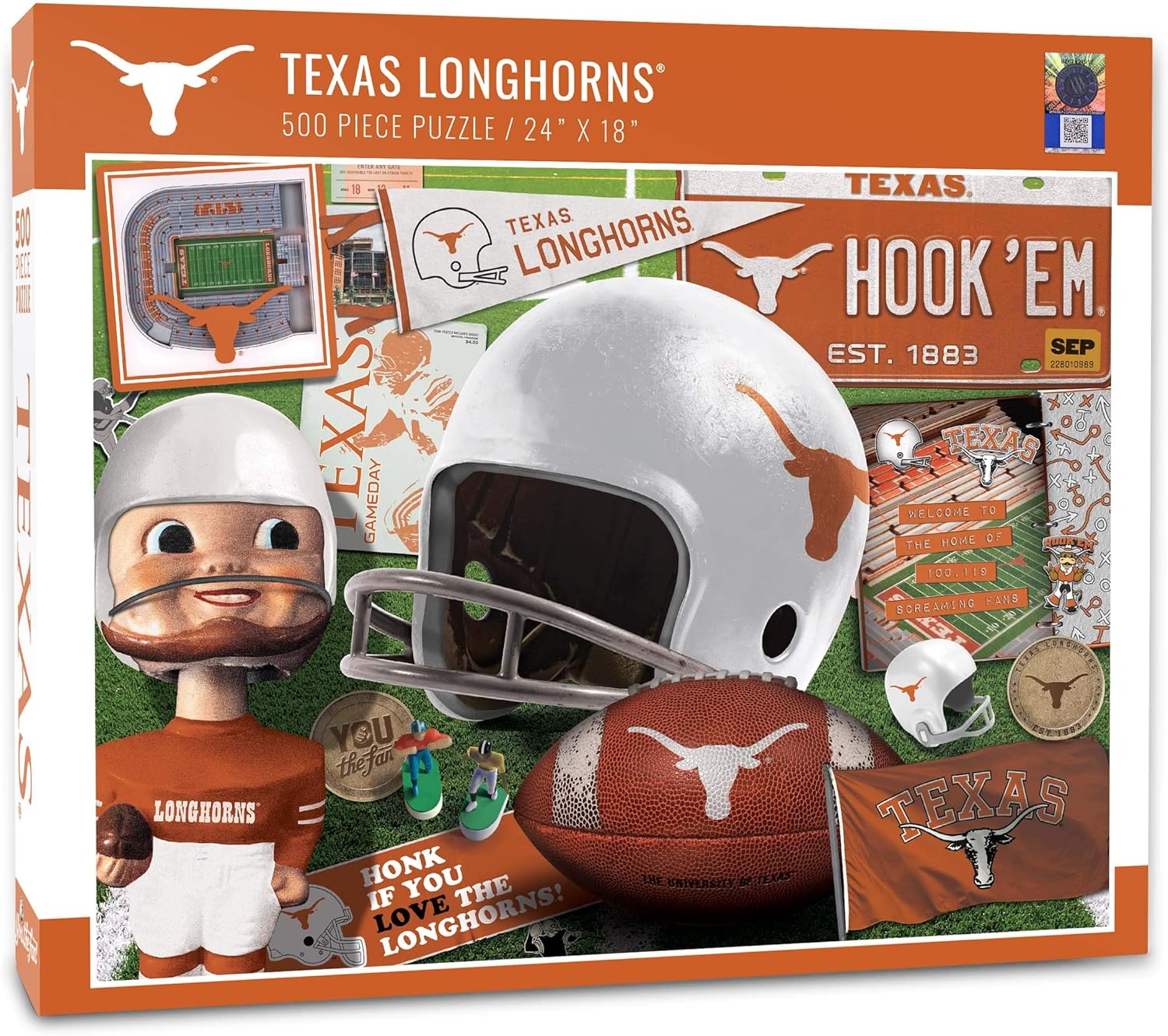 YouTheFan NCAA Texas Longhorns Retro Series Puzzle - 500 Pieces, Team Colors, Large