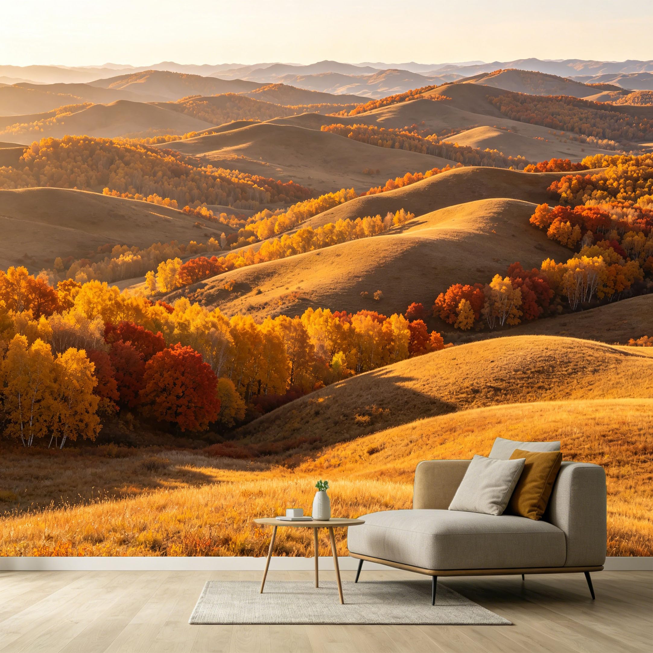 Custom Size Wall Murals Autumn Landscape Forest Hills Golden Sunlight Nature Scenery SelfAdhesive Wall Fabric Removable Large Wallpaper Photo for Living Room