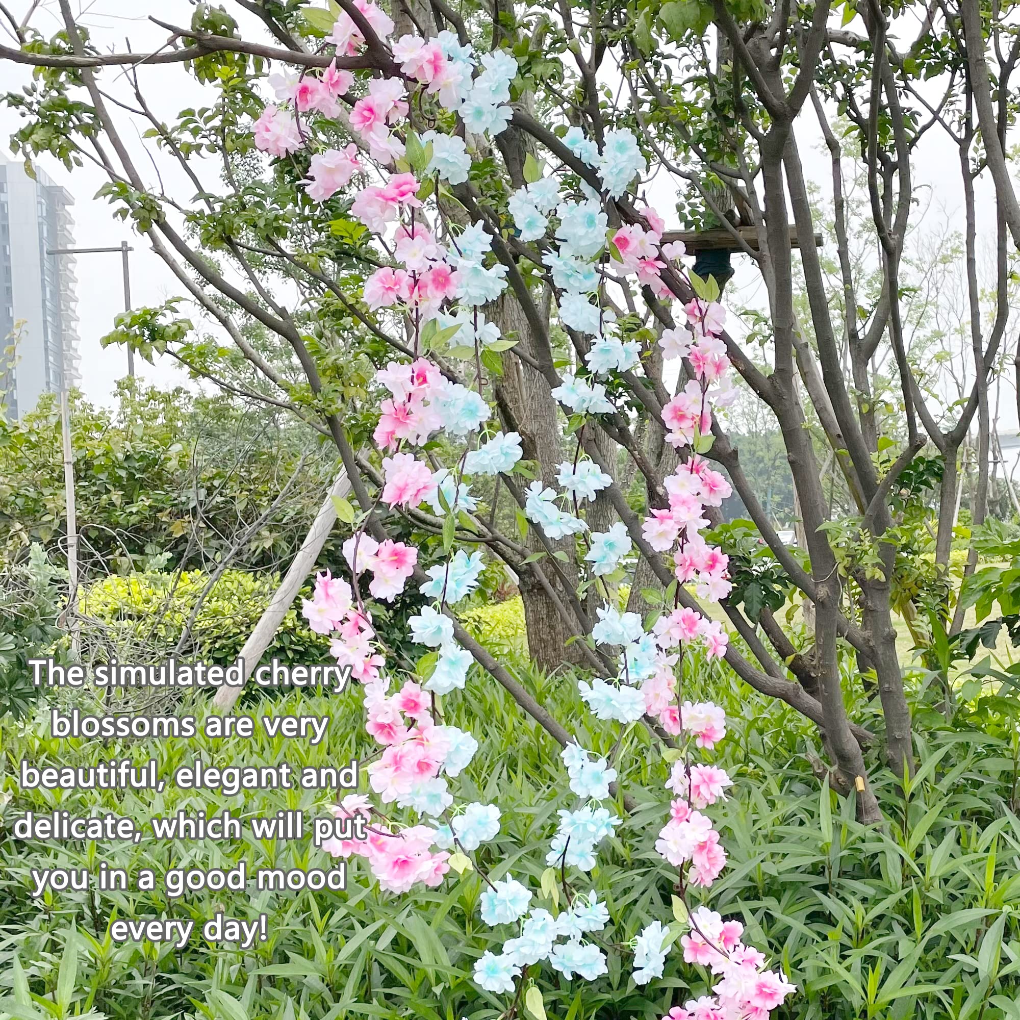 Duoyif Guirlande De Fleurs De Cerisier Artificielles Deco, Fleurs Artificielles Deco à Suspendre, Fleur De Vigne Fausse Fleur Decoration Pour Fête Jardin Chambre Déco 1,8M 2Pcs (Rose-Pâle