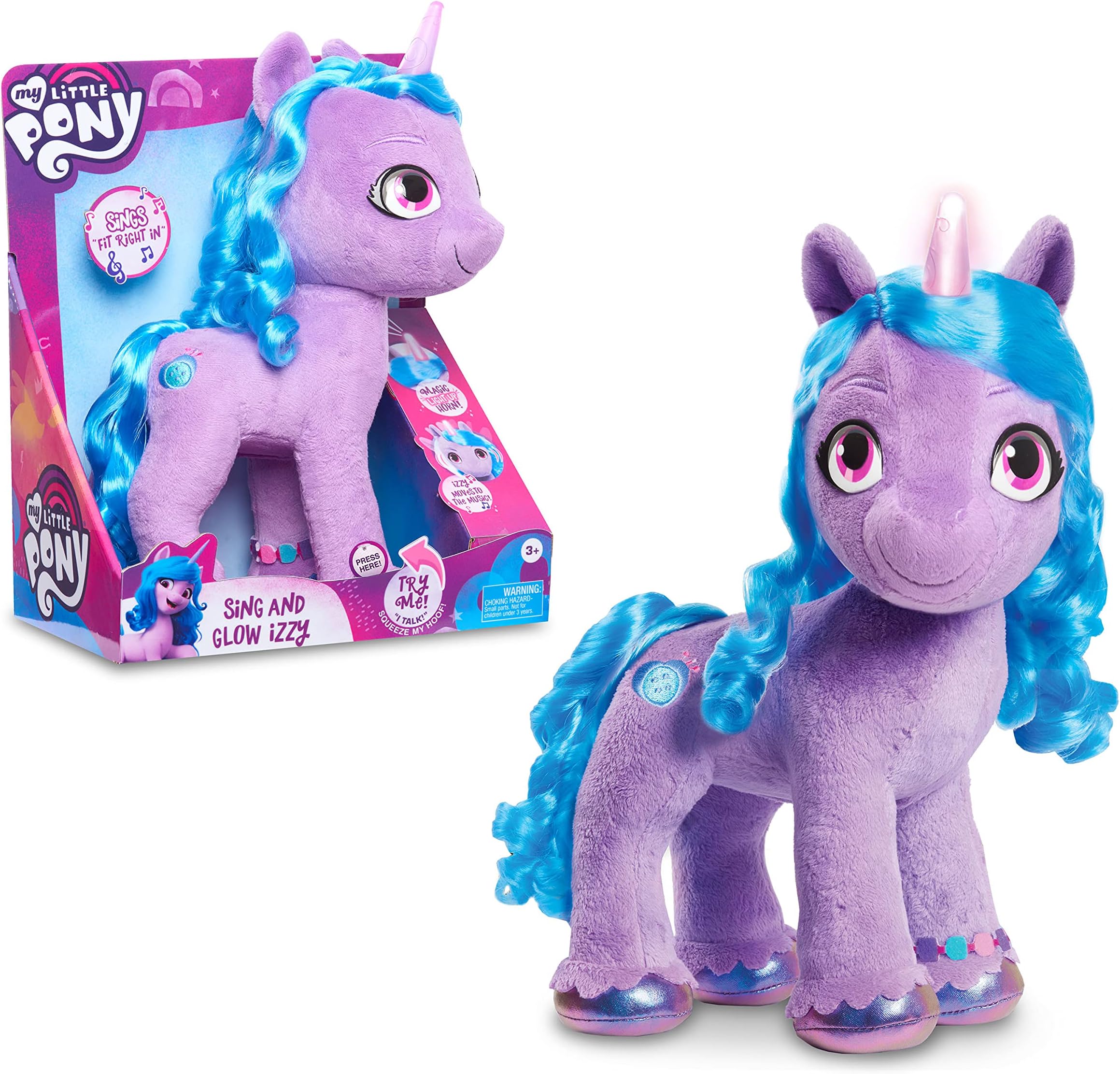 My Little Pony Sing and Glow Izzy, 13-Inch Lights and Sounds, Musical Plush, Sings, Stuffed Animal, Horse, Kids Toys for Ages 3 Up by Just Play