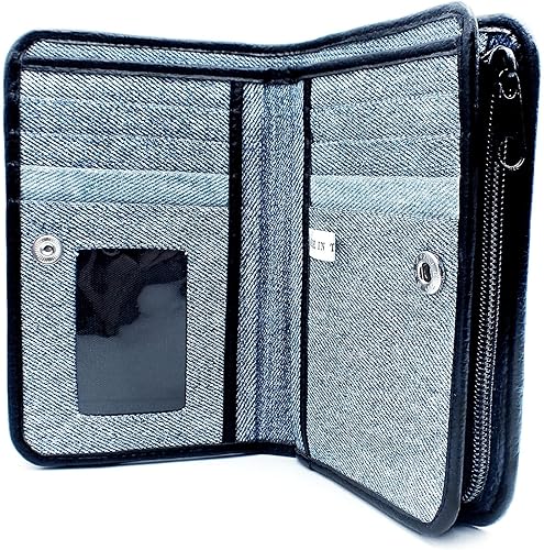 Miniatura 3 de Bijoux De Ja Upcycling - Cartera compacta para mujer, diseño de mezclilla azul, Mezclilla azul, Francés