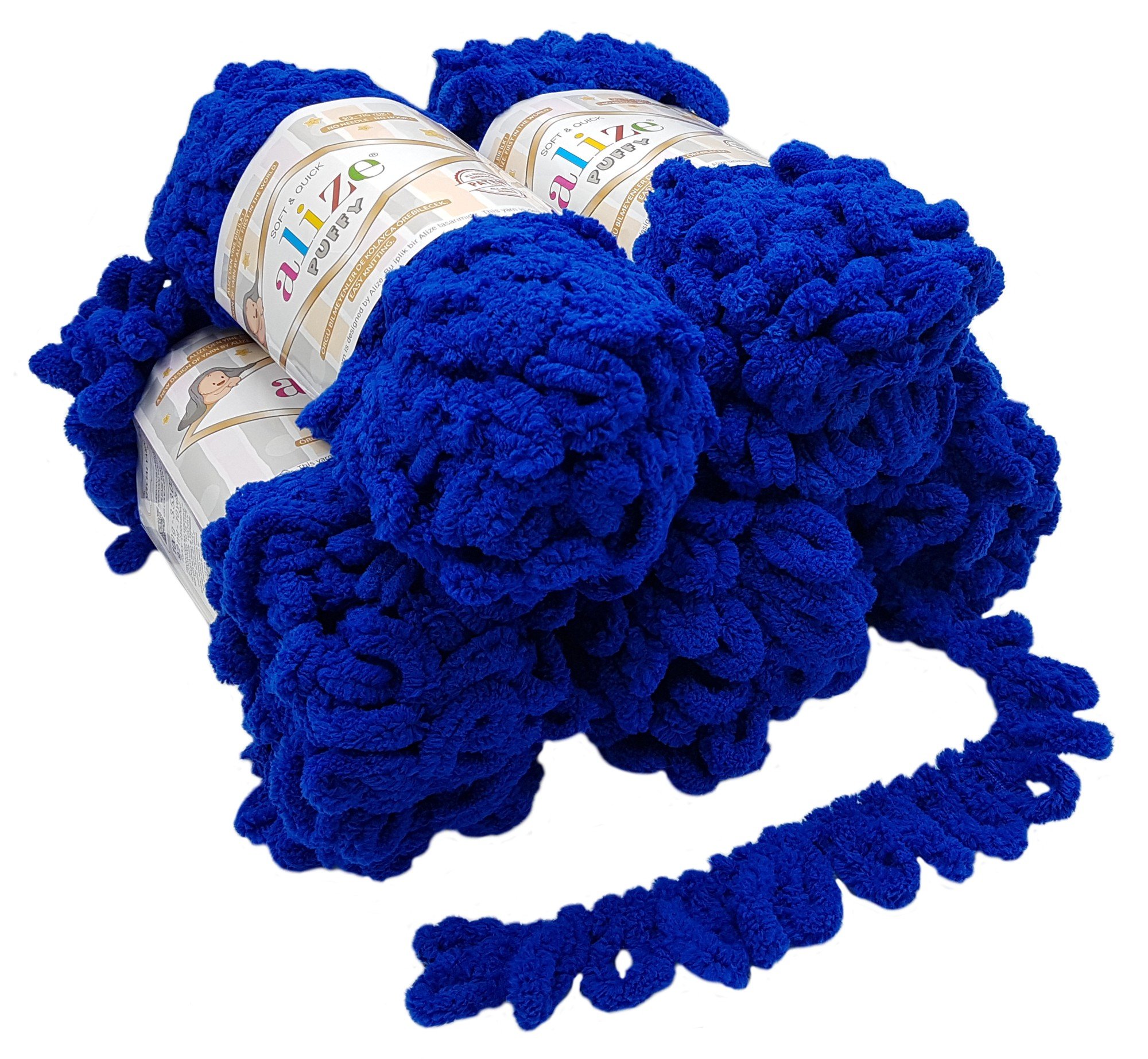 Alize Puffy 5 x 100 g wool, 500 g of yarn for finger knitting, extra bulky wool with loops for knitting without using needles Royal Blau 141 โ image 1
