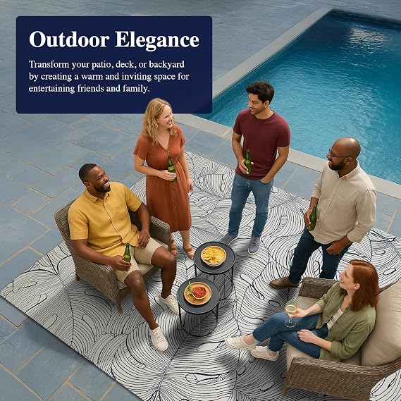 Couristan 5'3 x 7'6 Leaf Indoor-Outdoor Rug - Palma Blue Area Rug with Leaf Pattern, Flatwoven Polyester Texture, UV-Stabilized, Fade-Resistant, and Easy-Clean Floor Accent for Patio or Living Room