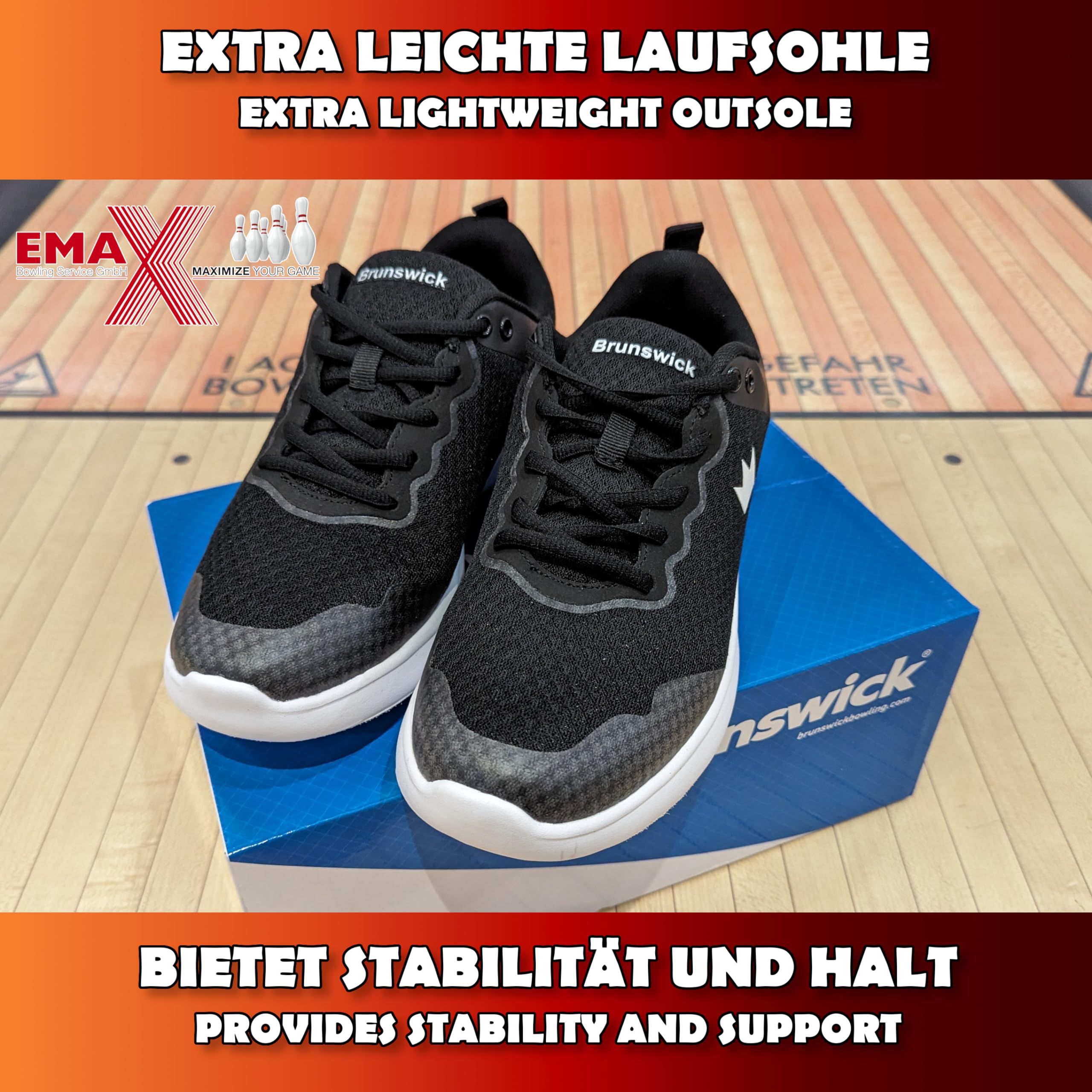 EMAX | Brunswick - Zapatos de bolos para hombre | Zapato de bolos para hombre | Tradition Black & Classic White