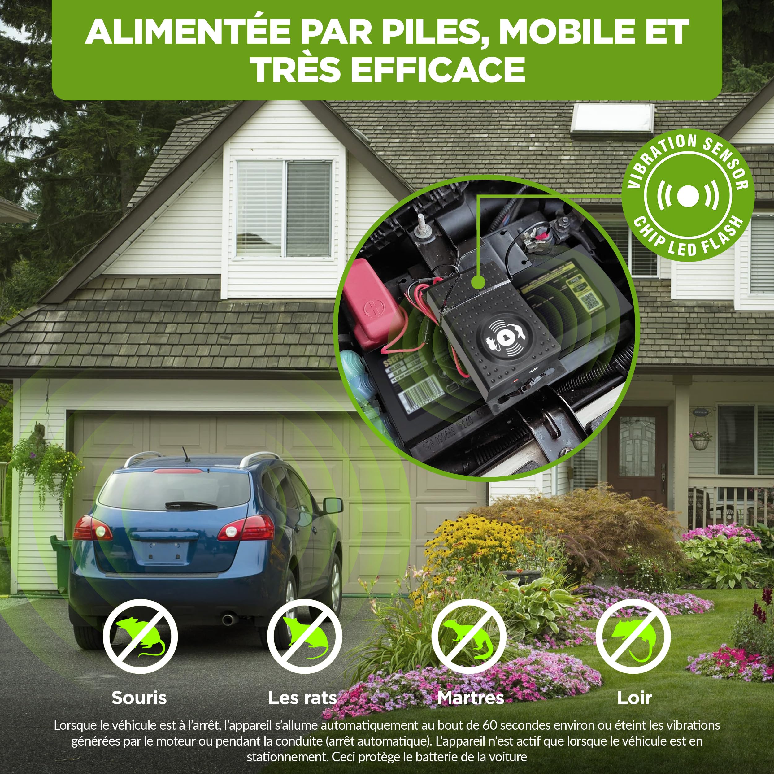 ISOTRONIC Répulsif pour Les martres, Souris et Les Rats avec Fonction de lumière/Clignotant LED Ultrasons pour la Voiture, la Maison, Le Garage et Le Grenier