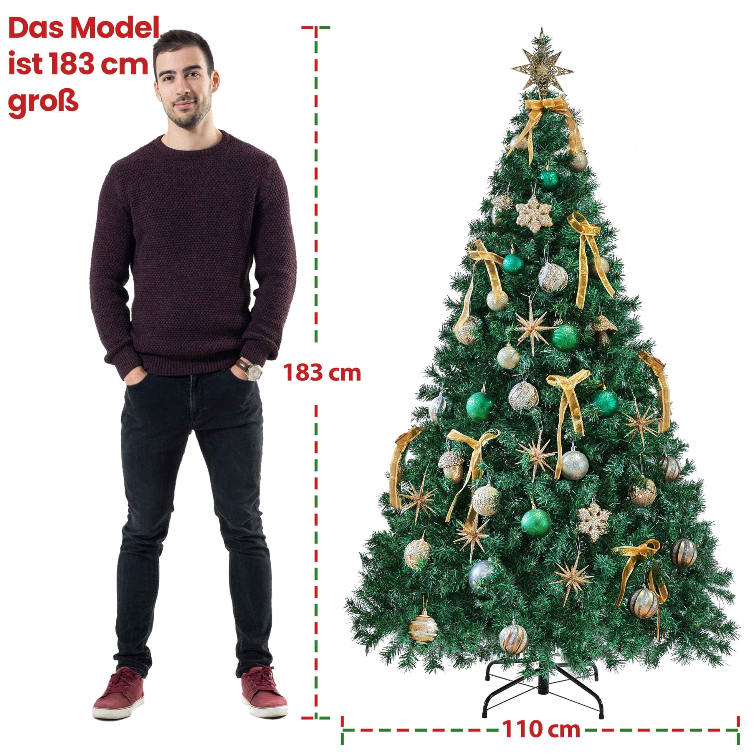 Yaheetech 183 cm künstliche Weihnachtsbaum, Schwer Entflammbare Tannenbaum mit 1000 Spitzen & Zusammenklappbar Metallständer, Schnellaufbau Klappsystem Christbaum Kunstbaum, Grün