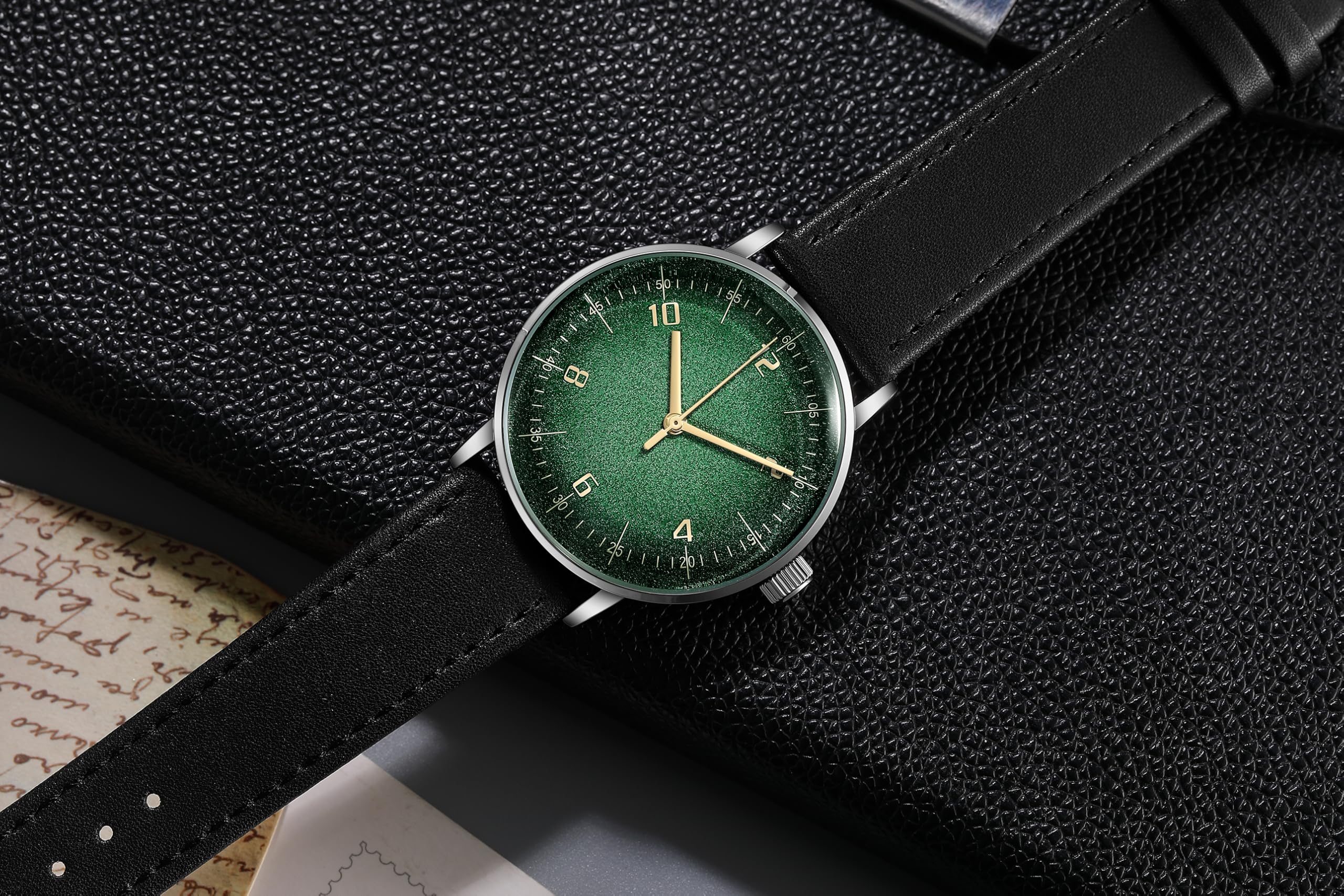 Boyarca Mechaniczny zegarek w stylu vintage z wypukłym szklanym lustrem do zegarka i obudową 40 mm, swobodny i minimalistyczny ręcznie nakręcany mechaniczny zegarek na rękę dla mężczyzn i kobiet