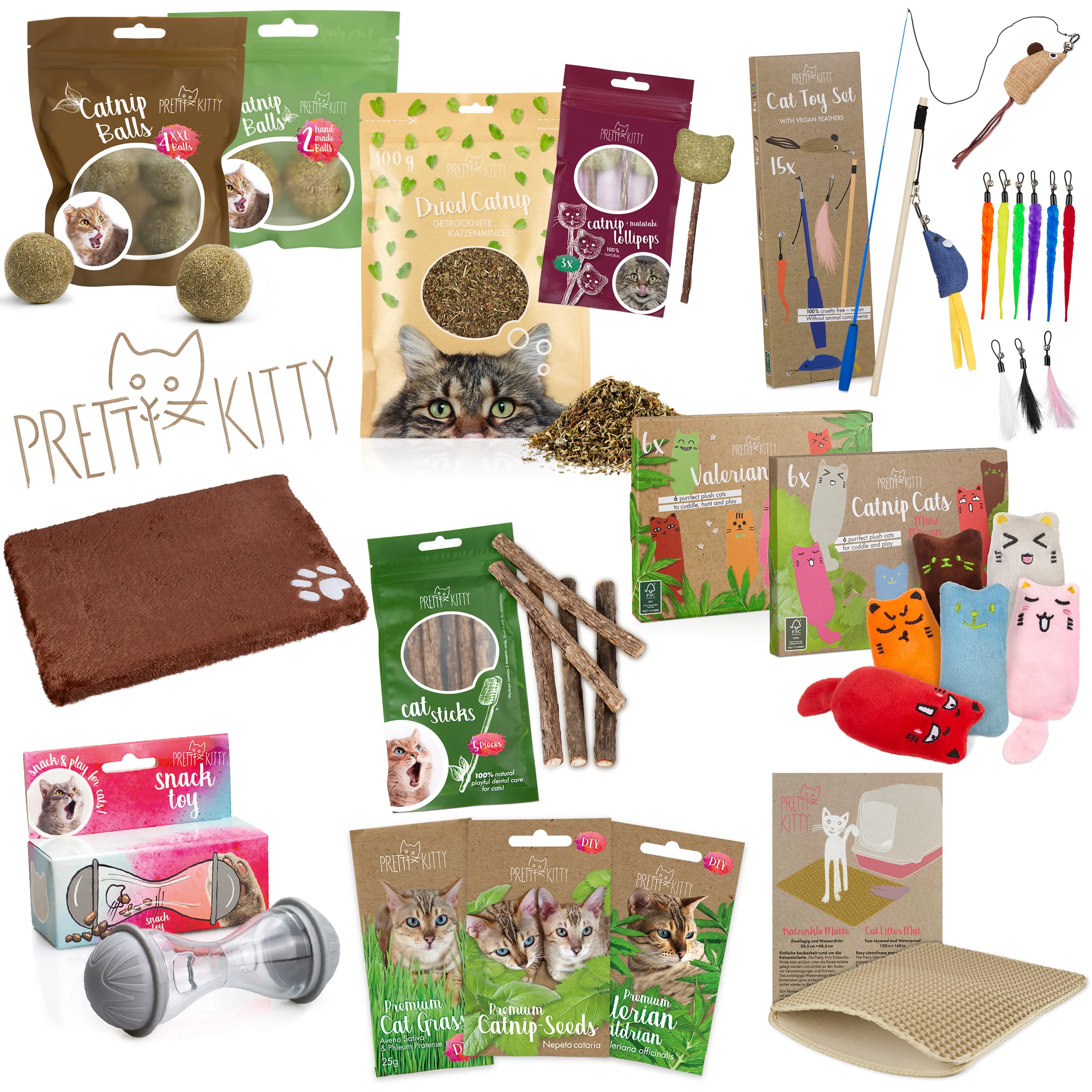 PRETTY KITTY 5 bâtons de Matatabi à mâchonner – Jouet à la Menthe à Chat pour Une Dentition féline Saine et Contre la Mauvaise haleine – Set de tiges de Liane à Chat
