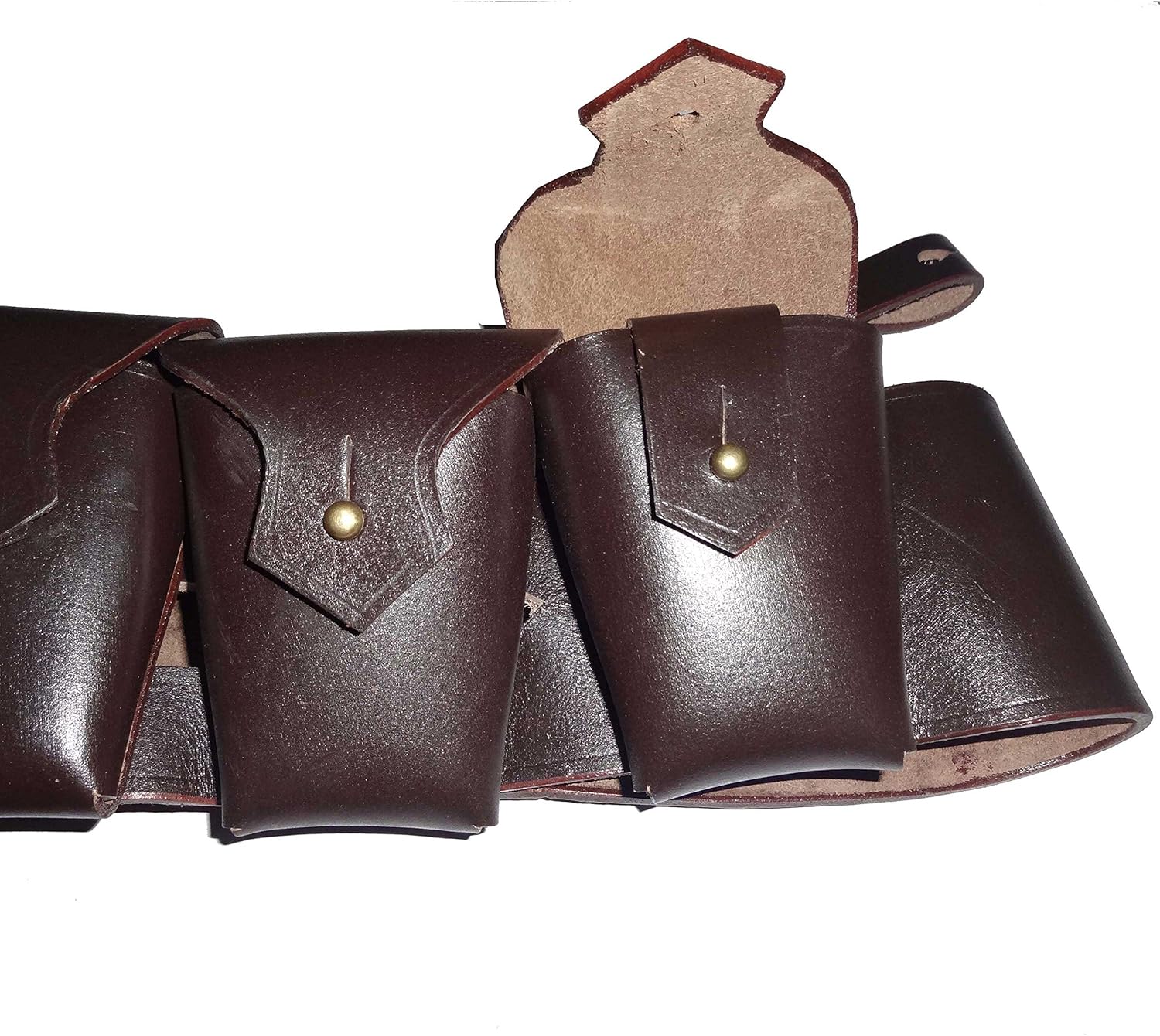 warreplica 1903 Pattern Leather Five Pocket Bandolier Authentic British Military Style Ammo Belt for Jawa Costume, Tusken Raider Cosplay & Steampunk - Premium Brown Leather 5-Pocket Belt Reproduction