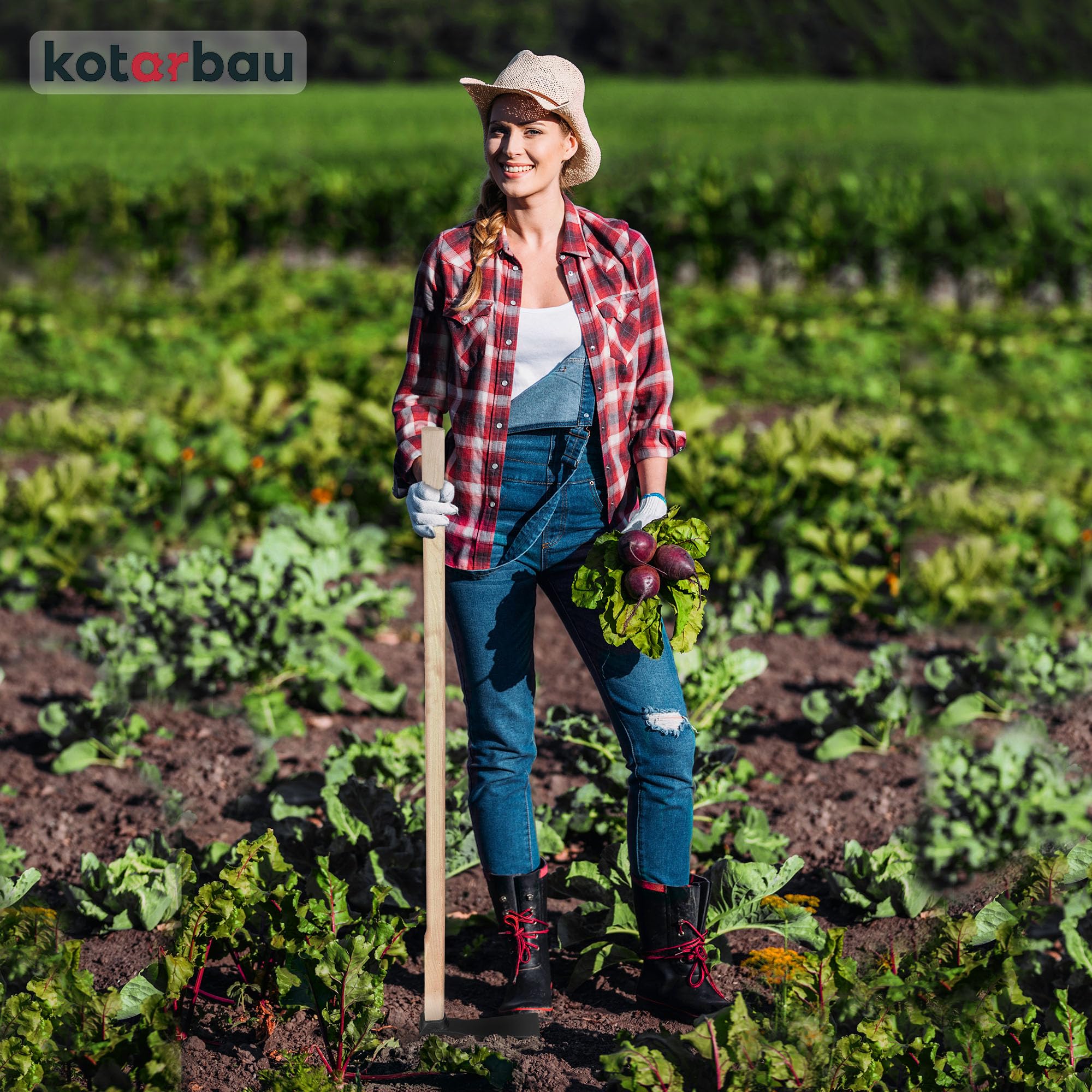 KOTARBAU® Zappa da giardino 23 cm con manico 120 cm in legno, zappa da giardino per trapiantare e diserbo, attrezzo da giardino manuale