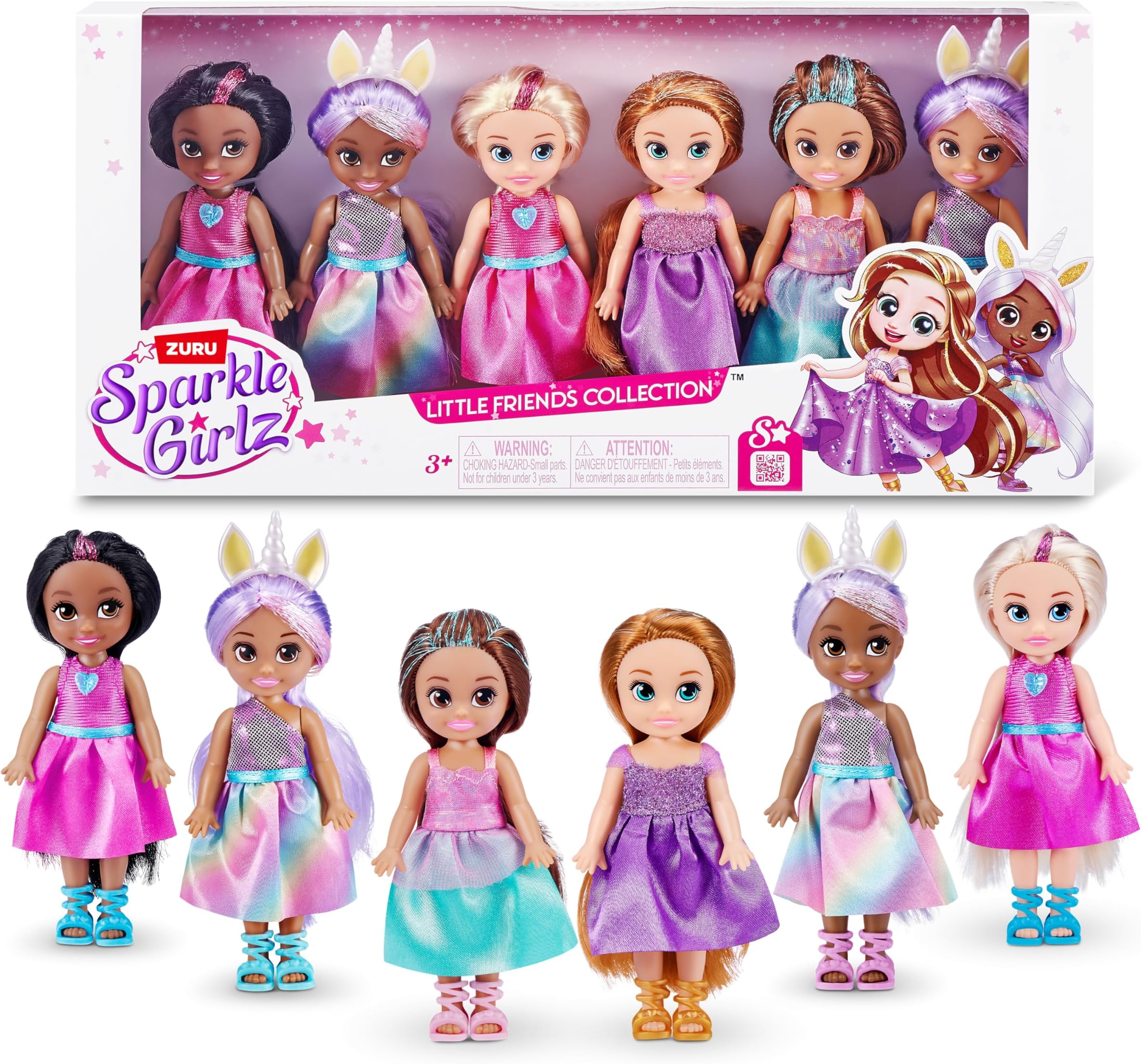 Sparkle Girlz Princess, Collectible Fashion Dolls, Princess Dress Up Dolls (6 Pack)