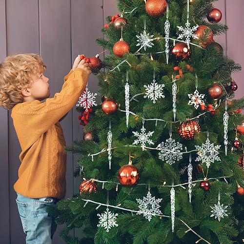 Miniatura 2 de Juego de adornos de cristal para árbol de Navidad, 24 piezas de adornos colgantes de acrílico transparente para árbol de Navidad, invierno, país de