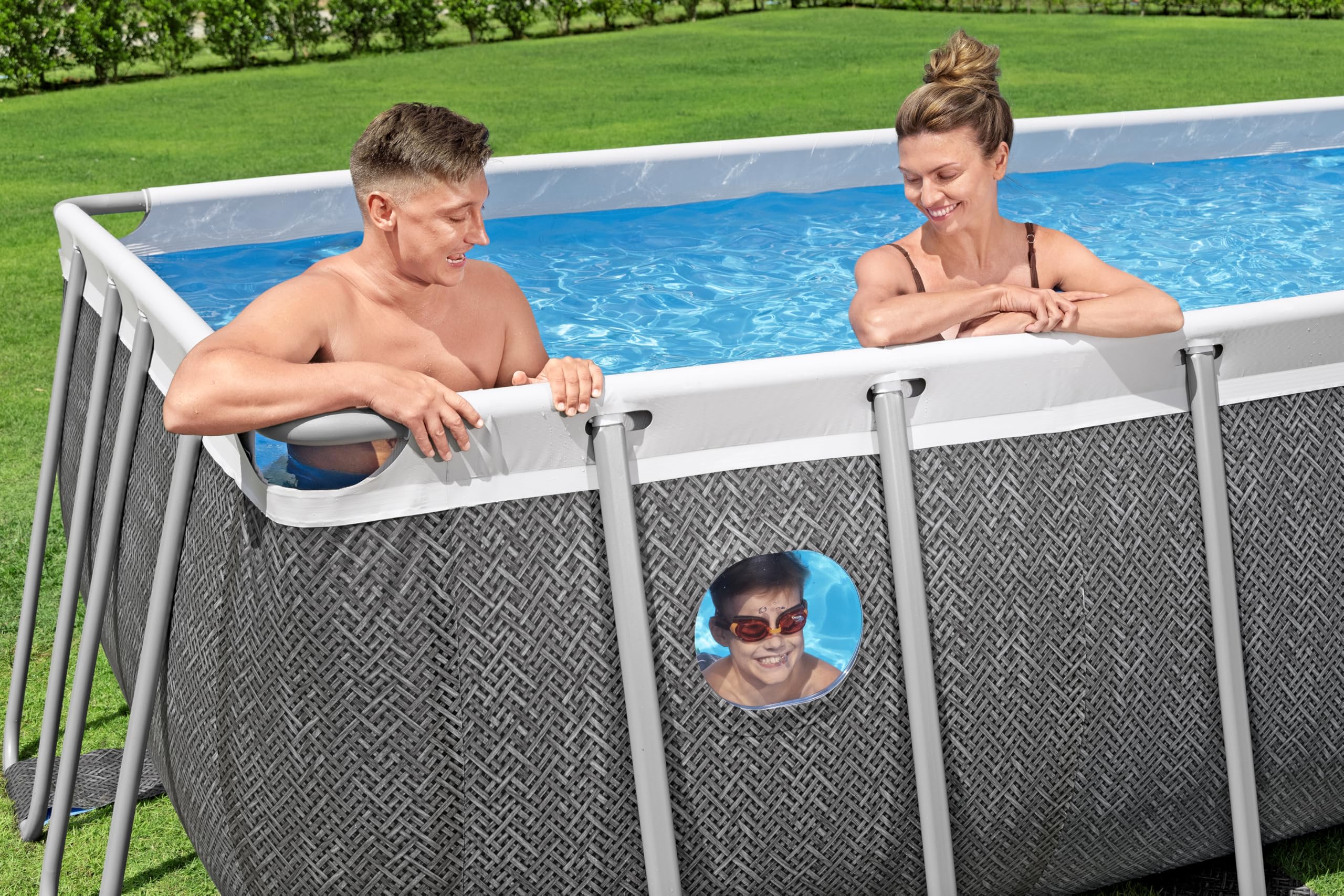 Bestway 561MB Set piscina fuori terra rettangolare Steel Pro MAX Splashview - 4,88 m x 2,44 m x 1,22 m, grigio