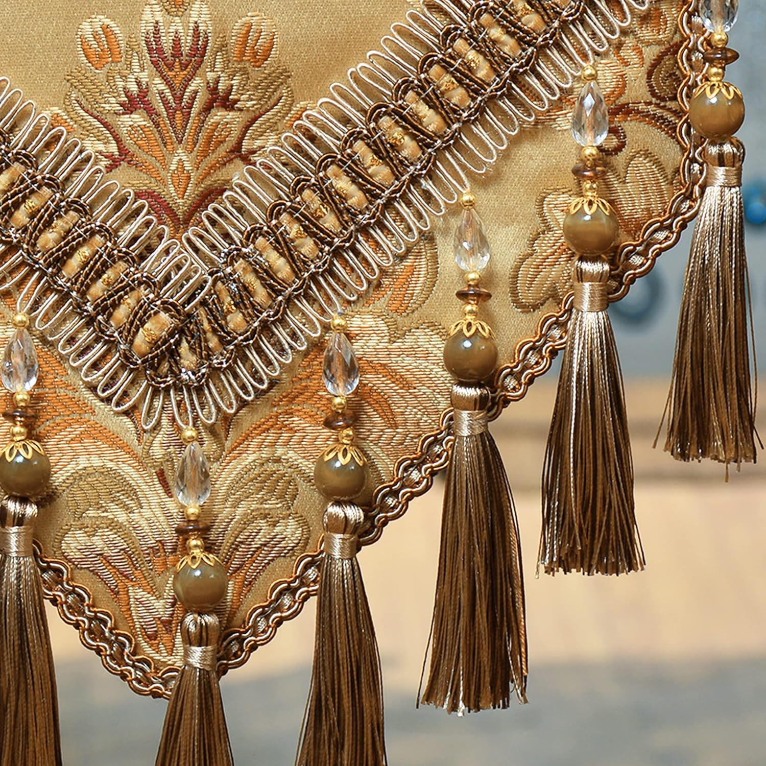 Luxury Velvet Gold Table Runner 72 Inches Long with Vintage Damask Jacquard Design for Dining Room,Living Room,Home Decor,Elegant Beaded Tapestry,Lining (Gold, 13×72 inch)