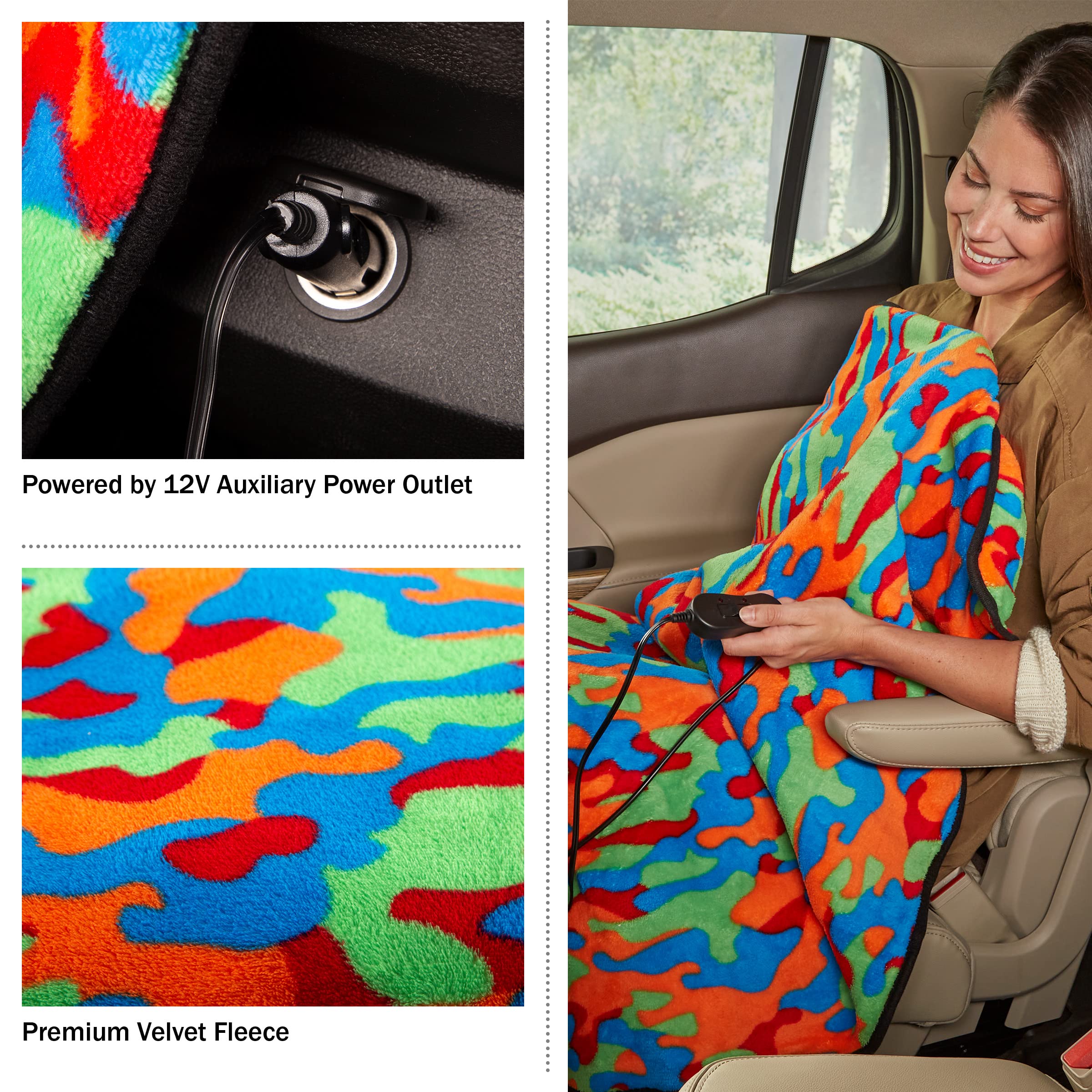 Heated Car Blanket - 12V Electric Travel Blanket for Car, Truck, SUV or RV - Portable Heated Throw for Road Trips, Camping or Winter Emergency Kit for Cold Weather Travel by Stalwart (Red Plaid): Multi-color Camo