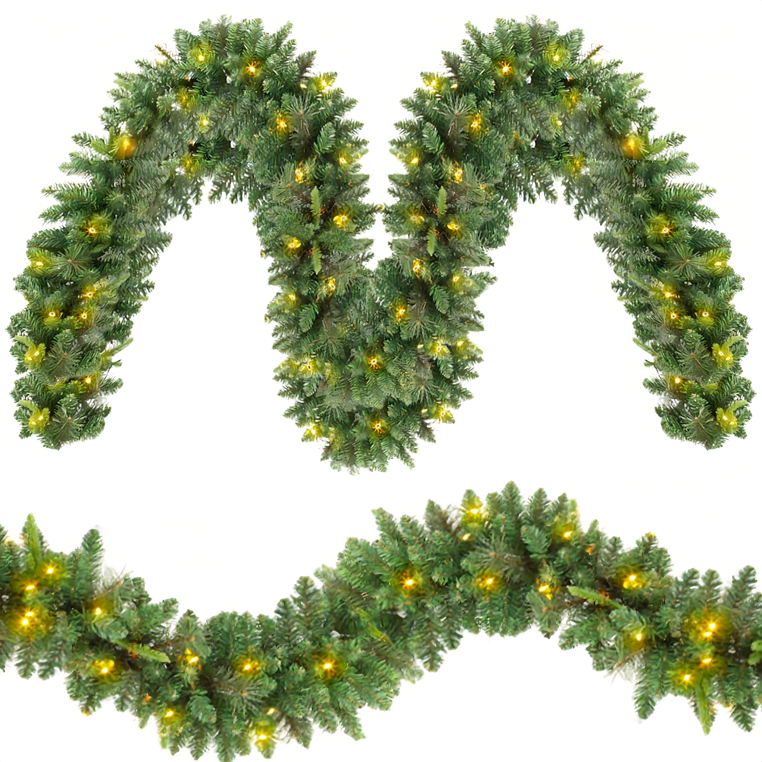 Guirnalda Luces de Navidad, 4M 80LED Artificial, PVC Guirnalda de Abeto Guirnalda de Pino, Navidad Decoradas al Aire Libre de Interior para la Fiesta de Chimenea Escalera