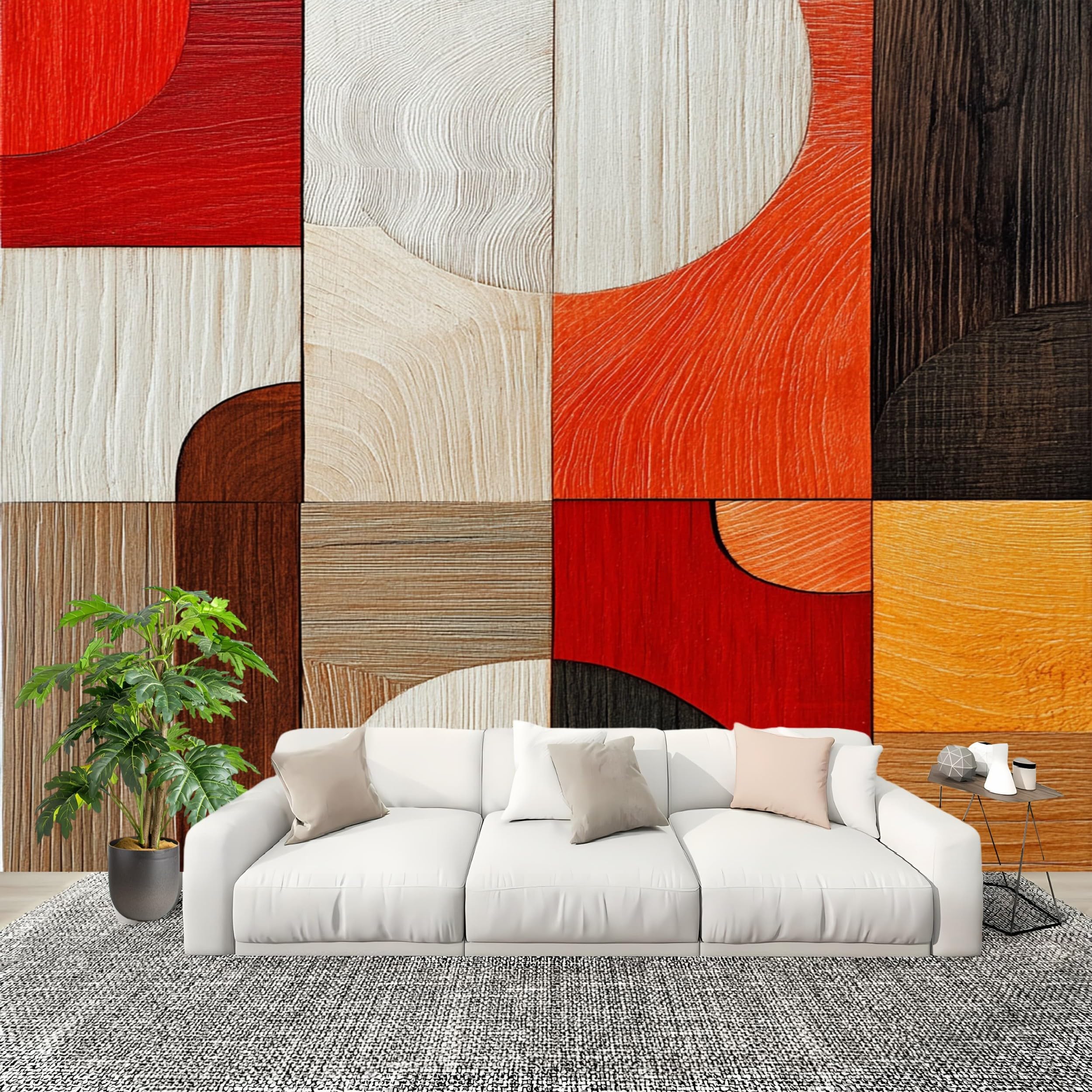 Papier peint panoramique 400x280 géométrie abstrait patchwork grain de bois