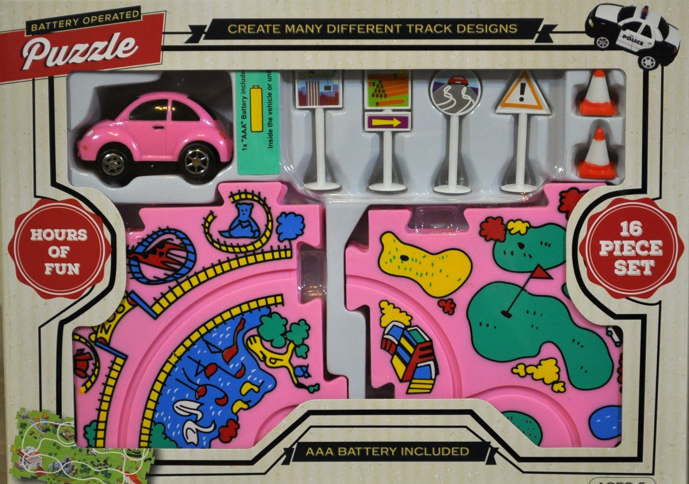 Puzzle Vehicle - Pink Mini Sports Car 16 pc Battery Operated