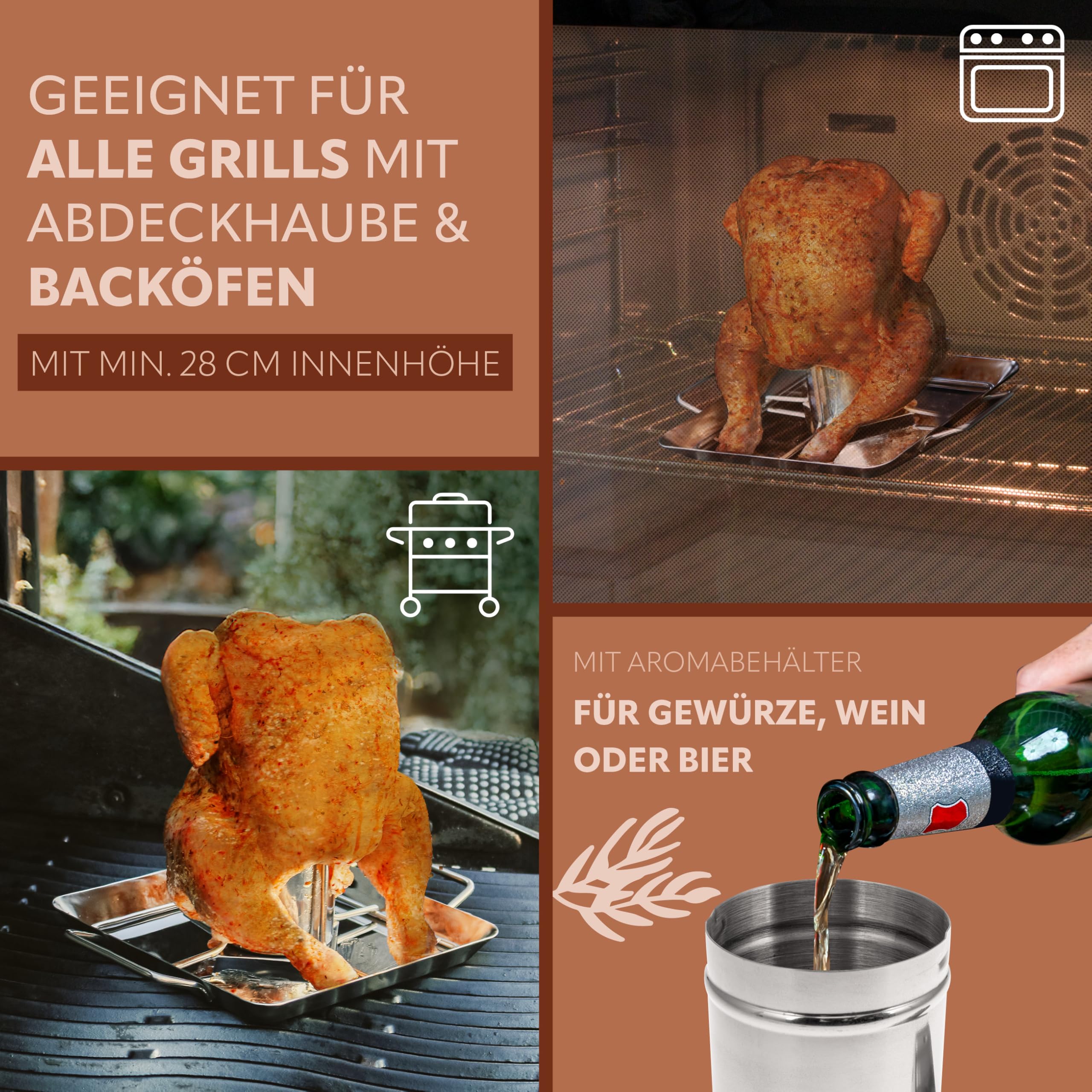 bremermann Hähnchenbräter // mit Aromabehälter, aus Edelstahl ca. 24,5 x 18,5 cm // BBQ-Hähnchen Hähnchenhalter Geflügelbräter (2)