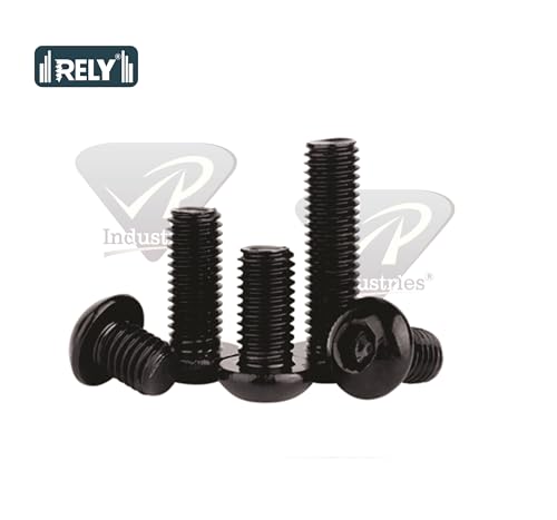 Image of Rely⇒VP INDUSTRIES (Pcs-25) M6 X 16 mm Button Head Cap Screw High Tensile 10.9 Grad| Allen Head Button Cap Screw with Allen Key 1 Pc Free | Allen Round Mushroom Head Screw Alloy Steel Black