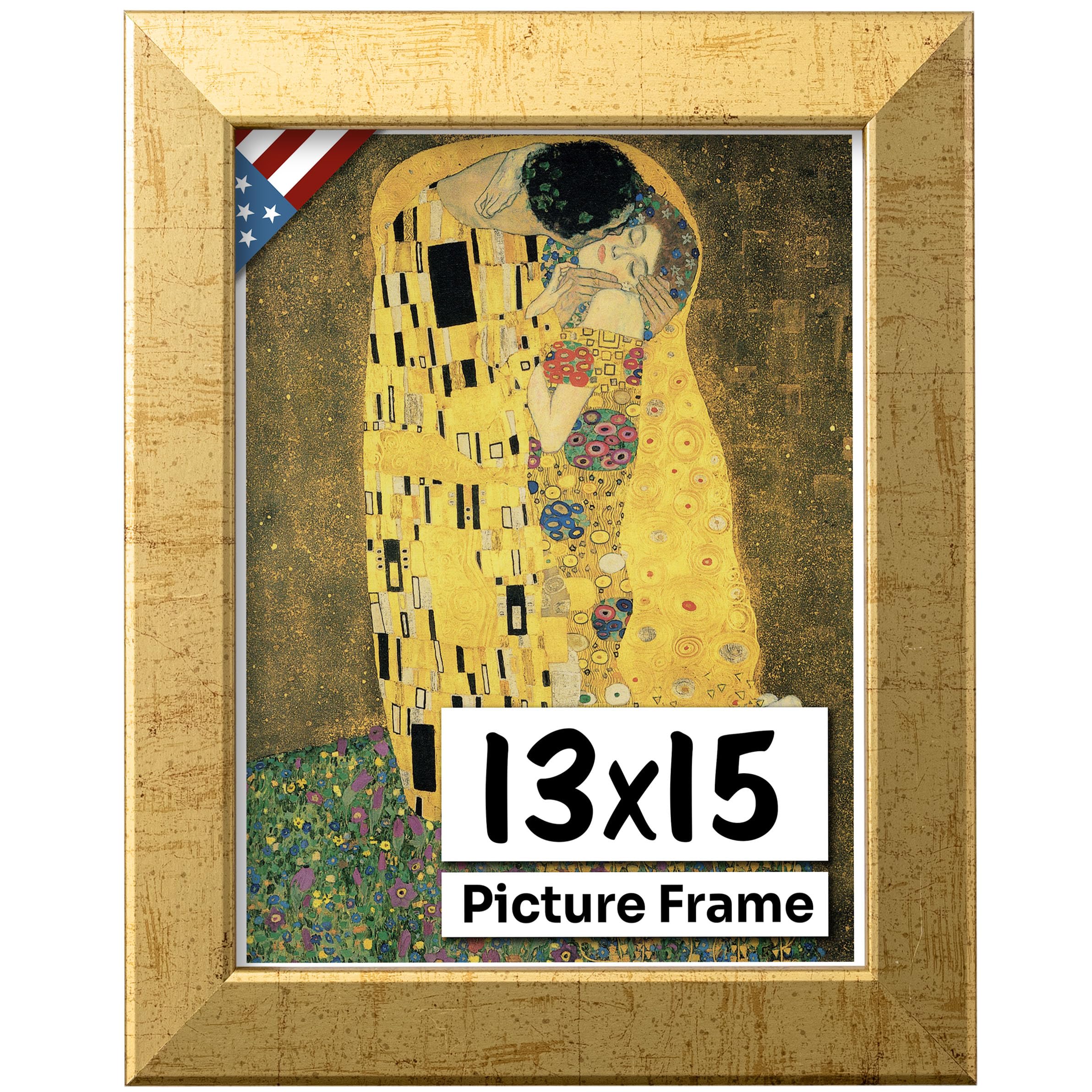 US Art Flat Antique Gold 13x15 Picture Frame - Handmade American Flat 1