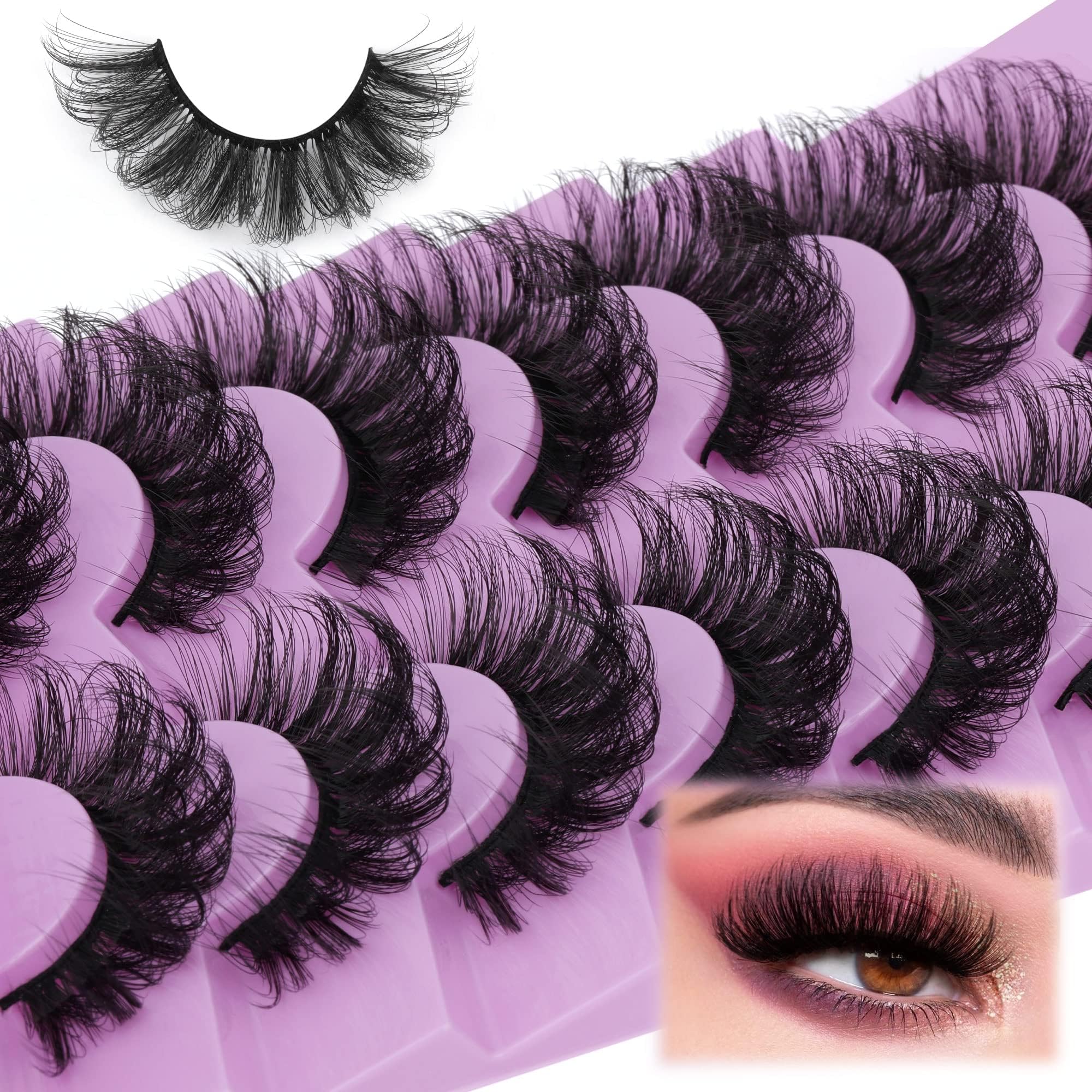 Fluff Lashes Mink Wispy False Eyelashes Curly Faux Mink Eye Lashes 20mm Volume Fake Eyelashes 7 Pairs Lashes Multipack by TOOCHUNAG