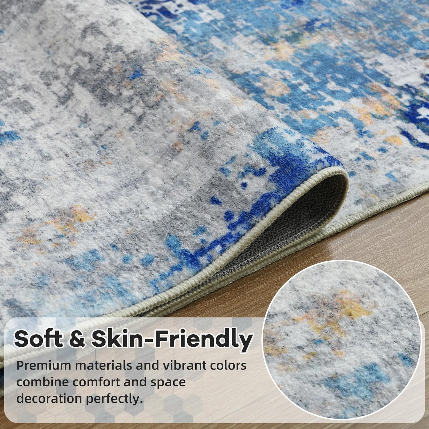 Merelax 2x6 Entryway Long Runner Area Rug, Blue Washable Modern Abstract Entry Rugs for Kitchen Bedroom Hallways Living Room, Non Slip Carpet for Indoor Door High Traffic Family Room Decor