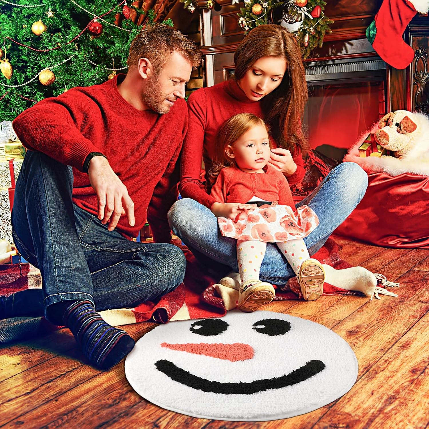 Ceenna Christmas Bathroom Rugs 24 Inch White Snowman Bath Mat Absorbent Bathtub Bathroom Doormats Non Slip Washable Toilet Rug(Snowman Style)