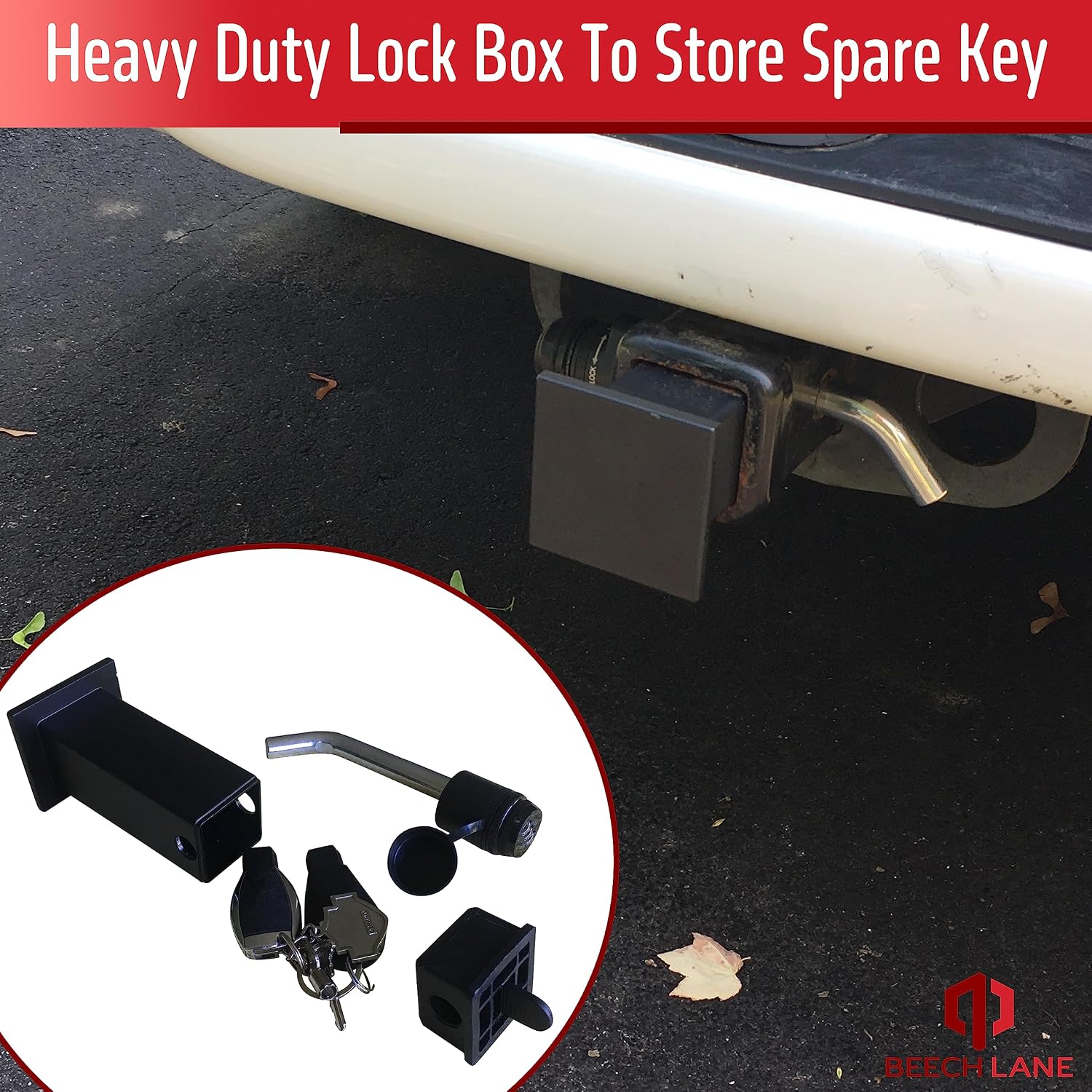 Beech Lane Locking Hitch Storage Box, Included Combo Lock Hitch Pin, Sturdy and Secure, Large Storage Space, Waterproof