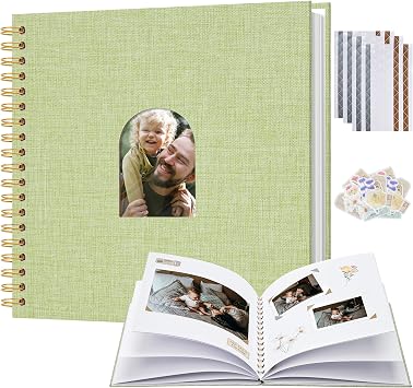 Linen Cover Scrapbook Album, 8 x 8 Inches, Photo Album Features A Hardcover Design with White Inner Pages, Perfect for Travel, Weddings, And Mothers Day 20 Sheets/40 Pages GrassGreen