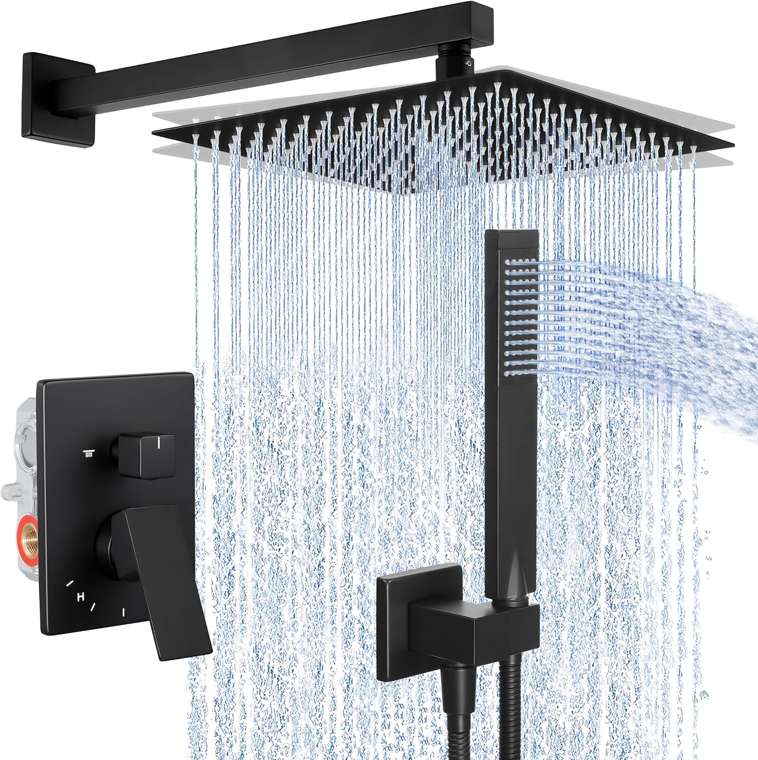 Shower Faucet, Shower Faucets Sets Complete 12 Inch Rain Shower Head with Handheld Spray, Pressure Balance Shower System (cUPC Certified Shower Valve Included), Matte Black, XB6230F18S12-BK