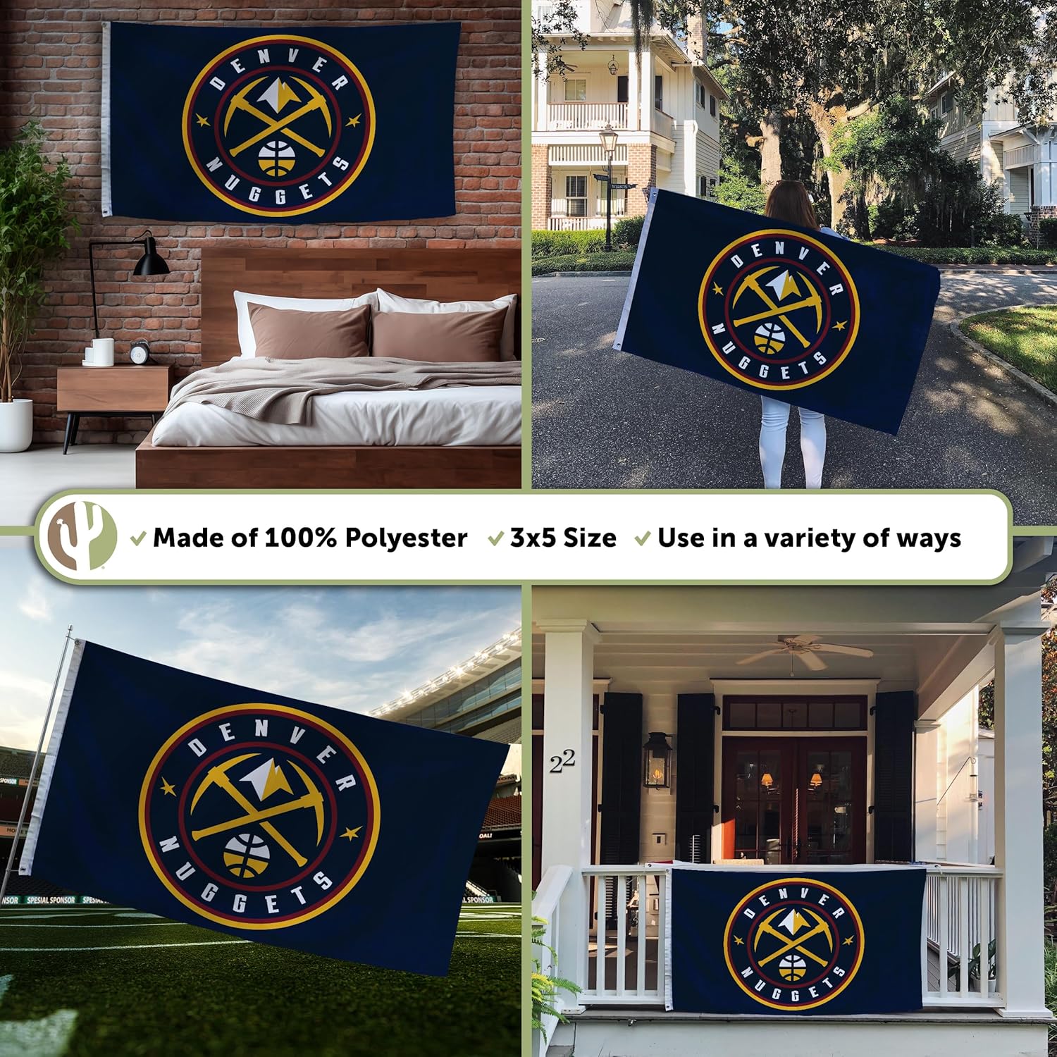 Desert Cactus Denver Nuggets Flag NBA 100% Polyester Indoor Outdoor 3x5 feet National Basketball Association Team Flags (Flag #2) - Image 3