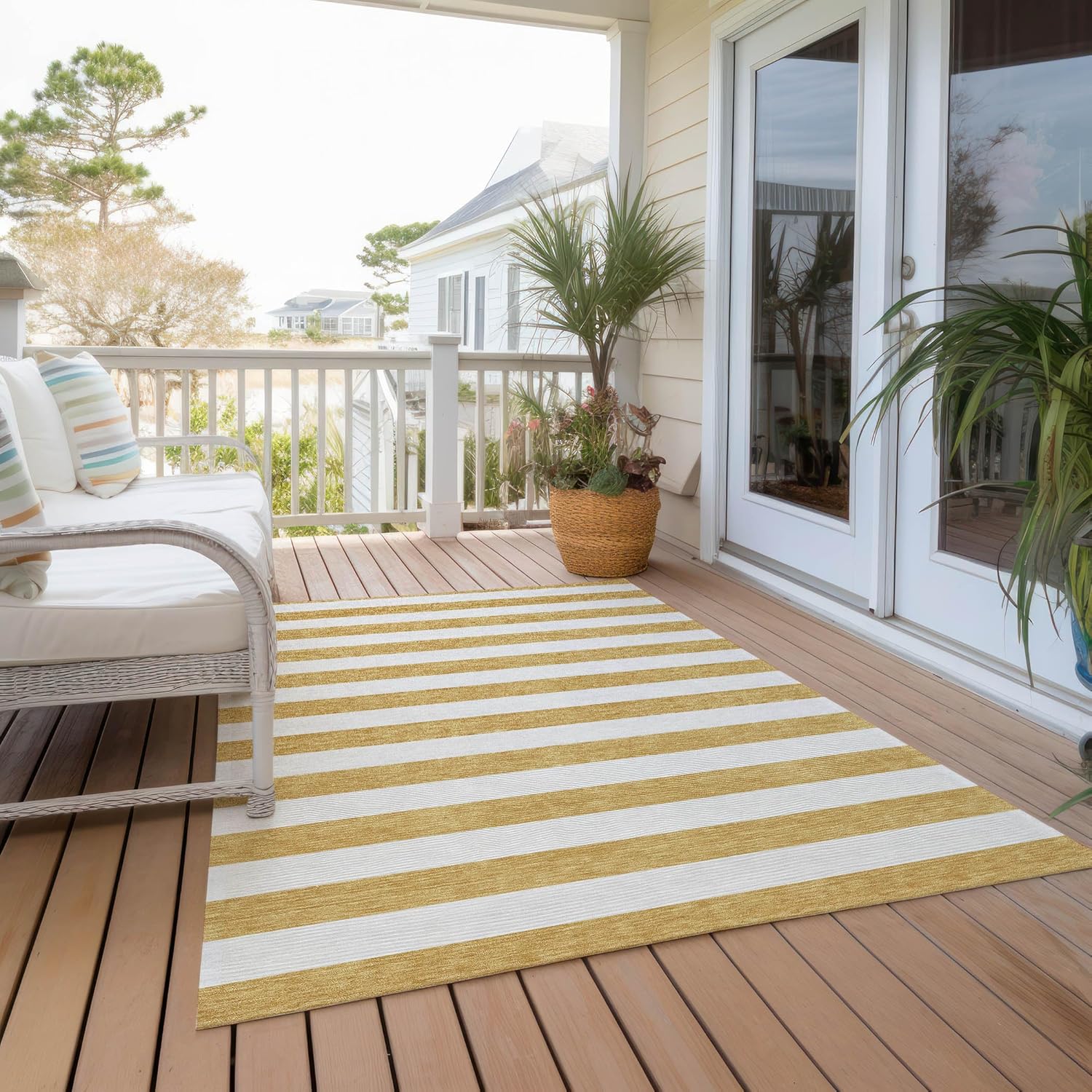 Addison Rugs Chantille ACN528 Gold 3' x 5 Indoor Outdoor Area Rug, Stain Resistant, Machine Washable, Non Shedding, Bedroom, Living Room, Dining Room, Kitchen Rug