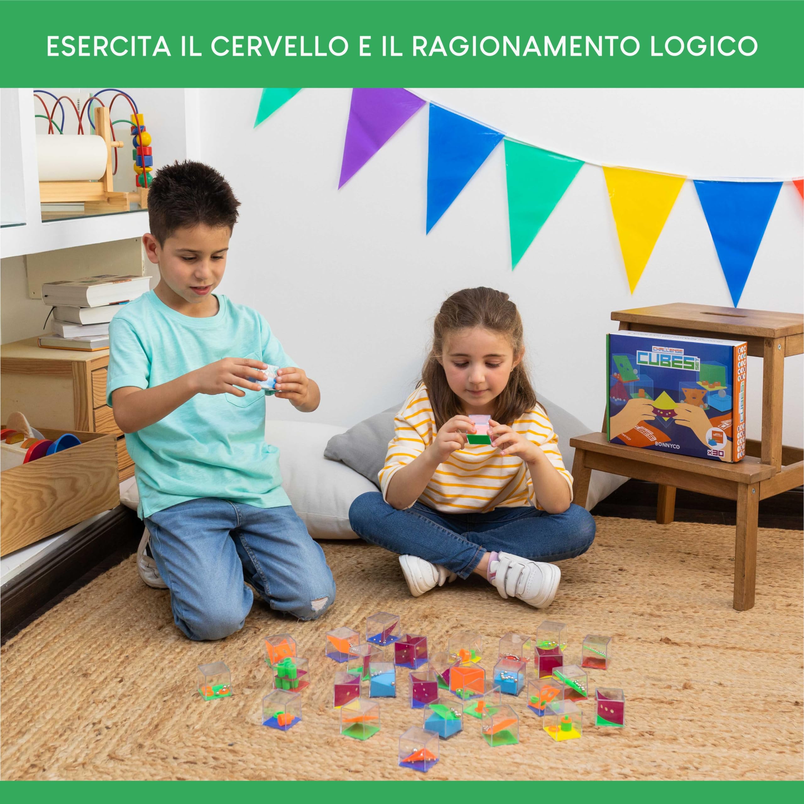 BONNYCO Cubi Rompicapo Bambini, Gadget Compleanno Pack 3 Mini Giochi, Regalini Fine Festa