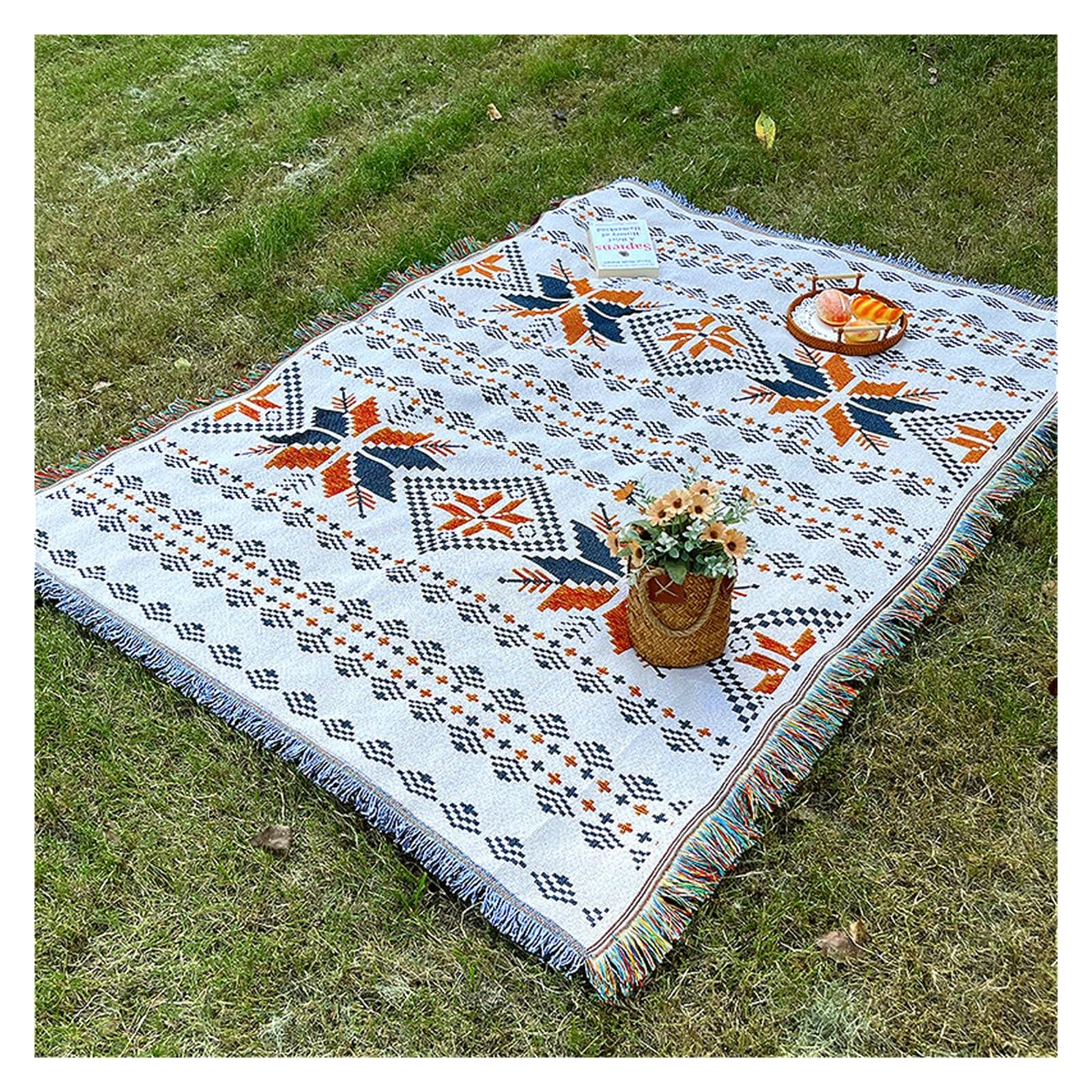 Tapis de camping en lin tissé à franges haut de gamme pour intérieur et voyage