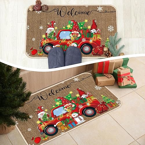 Miniatura 5 de Tapete de bienvenida de Navidad de 17.72 x 27.56 pulgadas, tapete de goma para puerta de entrada, invierno, alfombra de cocina occidental para