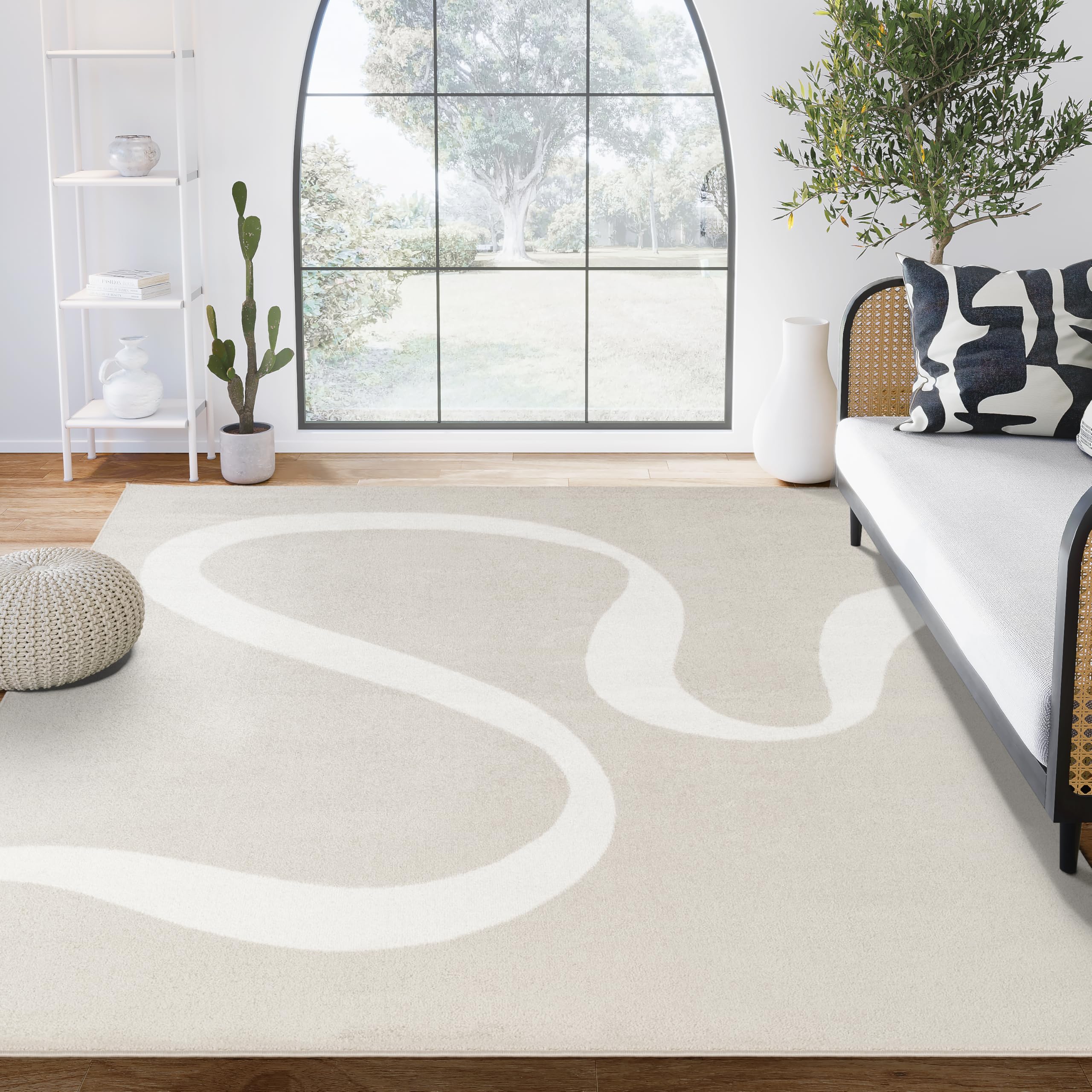 Abani Deco Collection Area Rug - Beige Modern Abstract Ribbon Design - 2' x 3' - for Living Room, Bedroom & Office