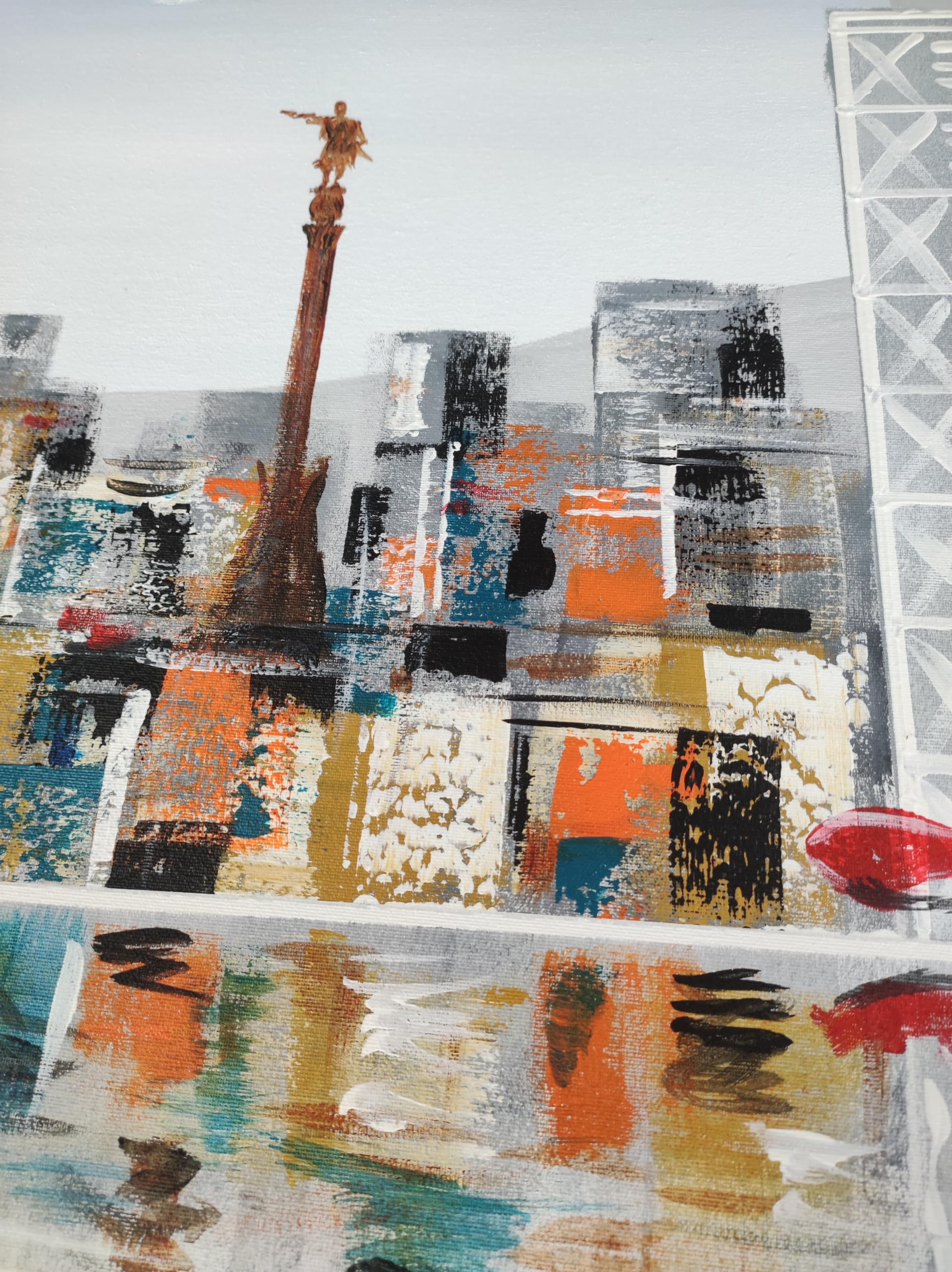 Cuadro Pintado Skyline de Barcelona Azul 150x60 cm, Torre Agbar, Colón, Tibidabo, Sagrada Familia...100% Original sobre lienzo, listo para colgar, pintado a mano, firmado por el artista