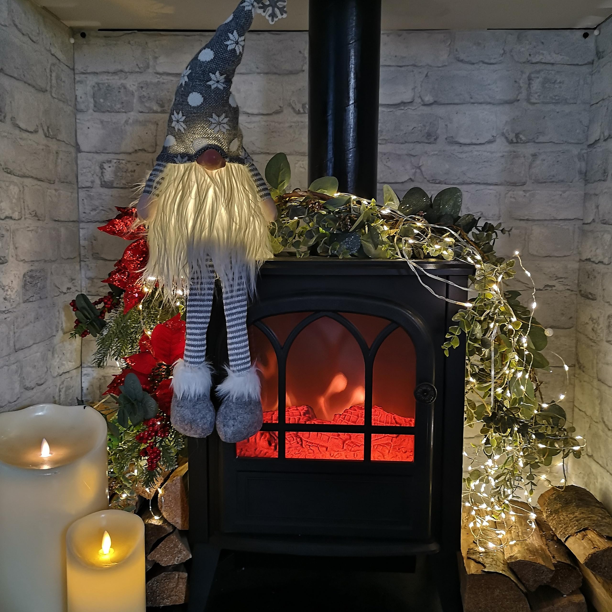 Samuel ALEXANDER 69cm Battery Lit Christmas Gonk Decoration with Dangly legs in Grey