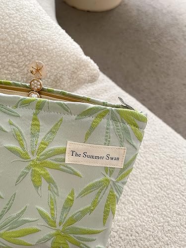 Miniatura 8 de The Summer Swan Bolsa de maquillaje estética grande Bolsa de maquillaje floral Embrague de medio día Bolsa de kit de período Bolsa de higiene