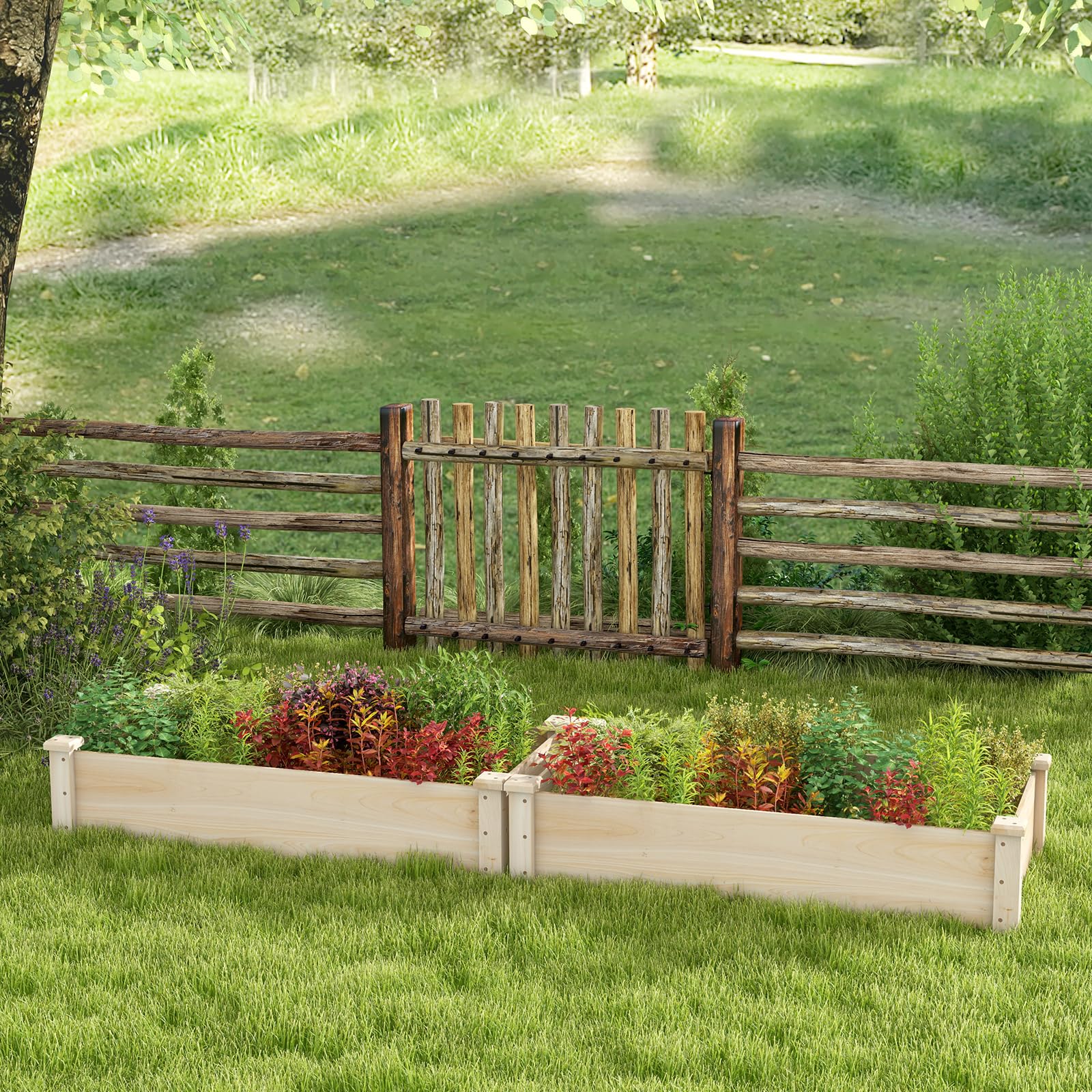 GOPLUS Cama de Jardín Elevada de Madera, Huerto de Plantación Rectangular para Verduras, Frutas, Flores, Hierbas, 120 x 61 x 25,5 cm Jardinera Elevada Exterior para Jardín, Patio, Césped