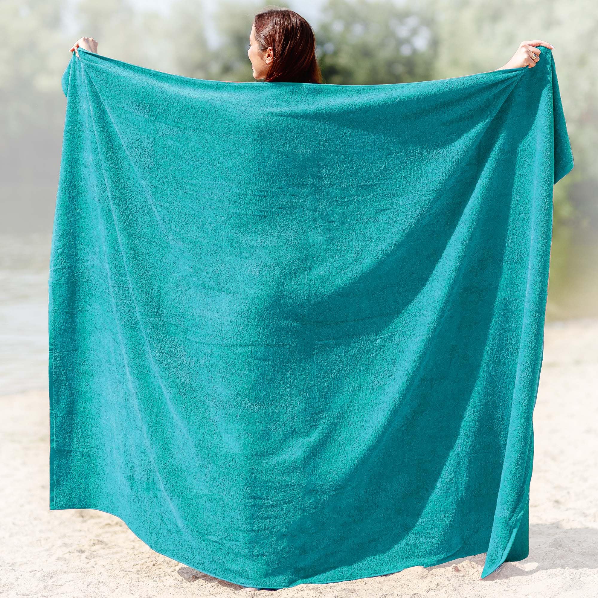 Strandtuch XXL Türkis, 100% Baumwolle, 155x220cm - XXL Strandhandtuch - Badetuch in Übergröße - Duschhandtuch, Badehandtuch & Saunatuch 100x220cm