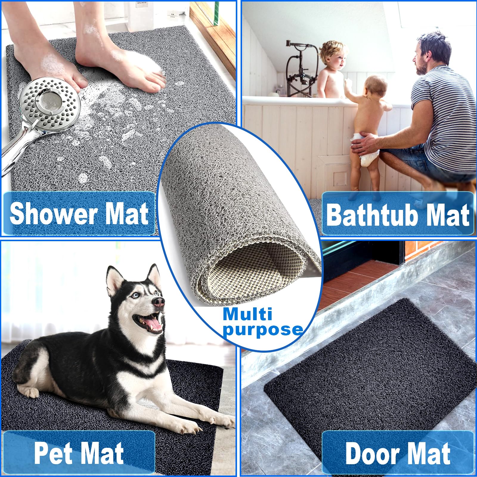 Alfombrillas de ducha antideslizantes para ancianos, 24 x 47 pulgadas, tapete de ducha antideslizante de lufa para ducha, tapete antideslizante para baño/ducha para ancianos, color negro