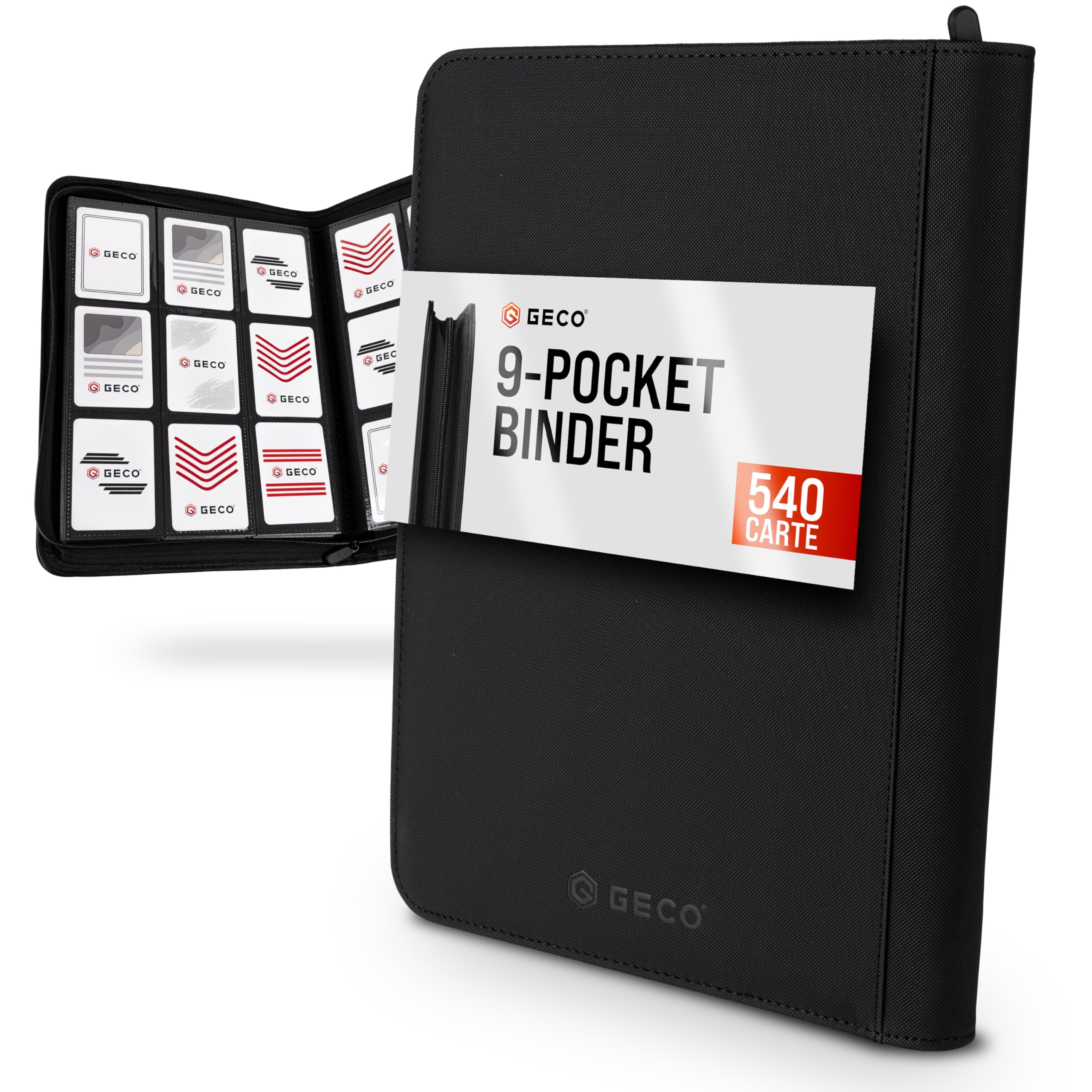 GECO Album Carte Collezionabili 9 Tasche Premium con Cerniera – 540 Carte – Raccoglitore 30 Pagine Caricamento Laterale – Binder Trading Cards (Nero)