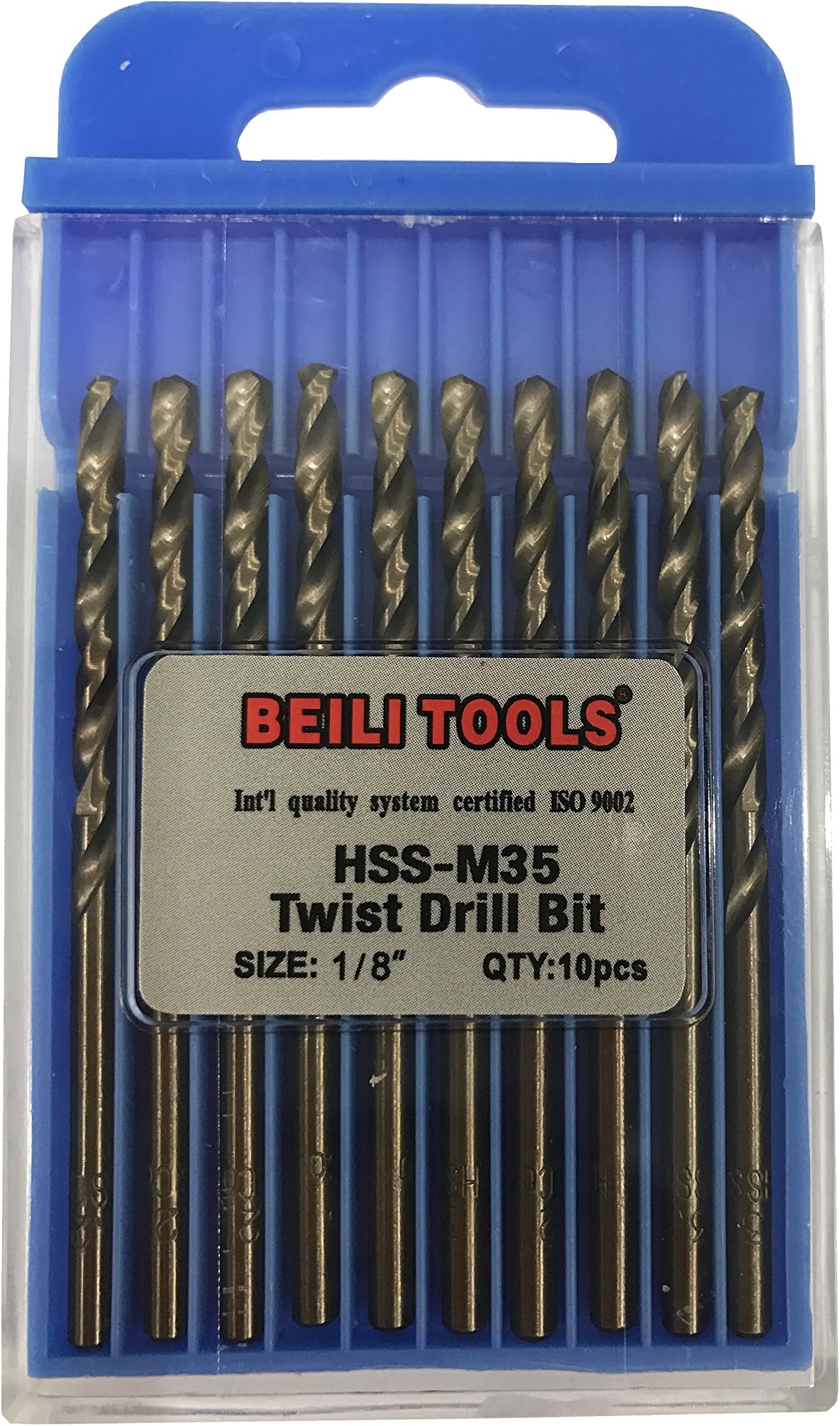 BEILITOOLS HSS M35 Cobalt Twist Drill Bits, Pack of 10 (3.2mm, 1/8")