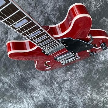 Semi-Hollow Body Electric Guitar, 3 Color Options - Red, Green, Orange (Cherry Red)