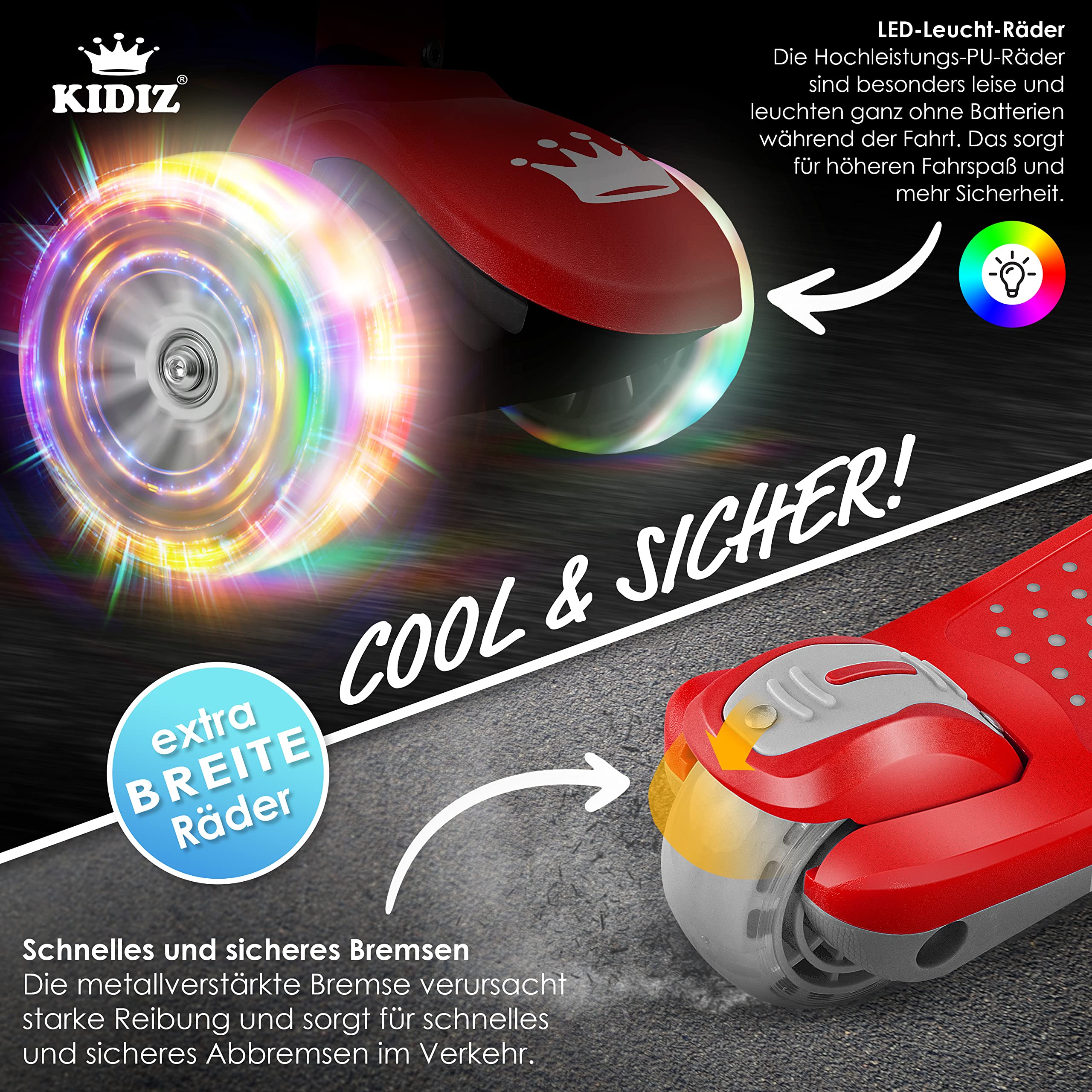 KIDIZ® Scooter Scooter per bambini X-Pro2 Triciclo Scooter con ruote luminose a LED in PU Scooter a pedali pieghevole Scooter da città regolabile in altezza Scooter per bambini ragazze 3-12 anni