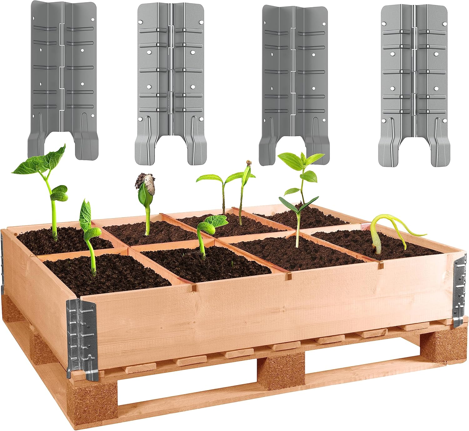 8" Pallet Collar Hinges - 4 PCS Raised Garden Bed Corner Brackets Kit for Custom-Depth Raised Beds, Compost Bins, and Planter Boxes