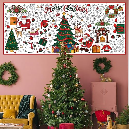 Miniatura 4 de OHOME Póstermantel gigante de Navidad para colorear, manualidades de Navidad para niños, 30 x 72 pulgadas, pancarta de papel gigante para colorear,