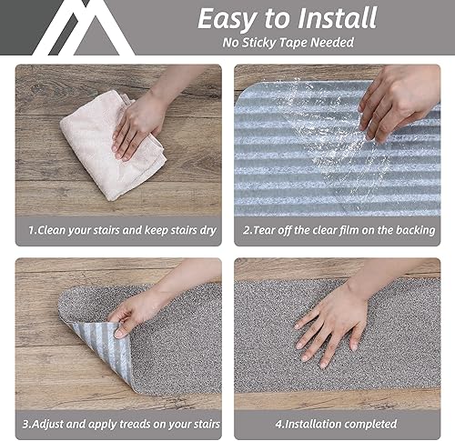 Miniatura 6 de COSY HOMEER Alfombra antideslizante de 28 x 9 pulgadas, para interiores en peldaños de madera, alfombras para niños y perros, 100% poliéster, base